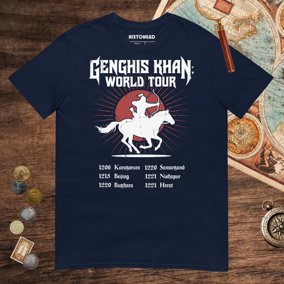 Navy Genghis Khan World Tour Tee - history buff gift by HistoHead