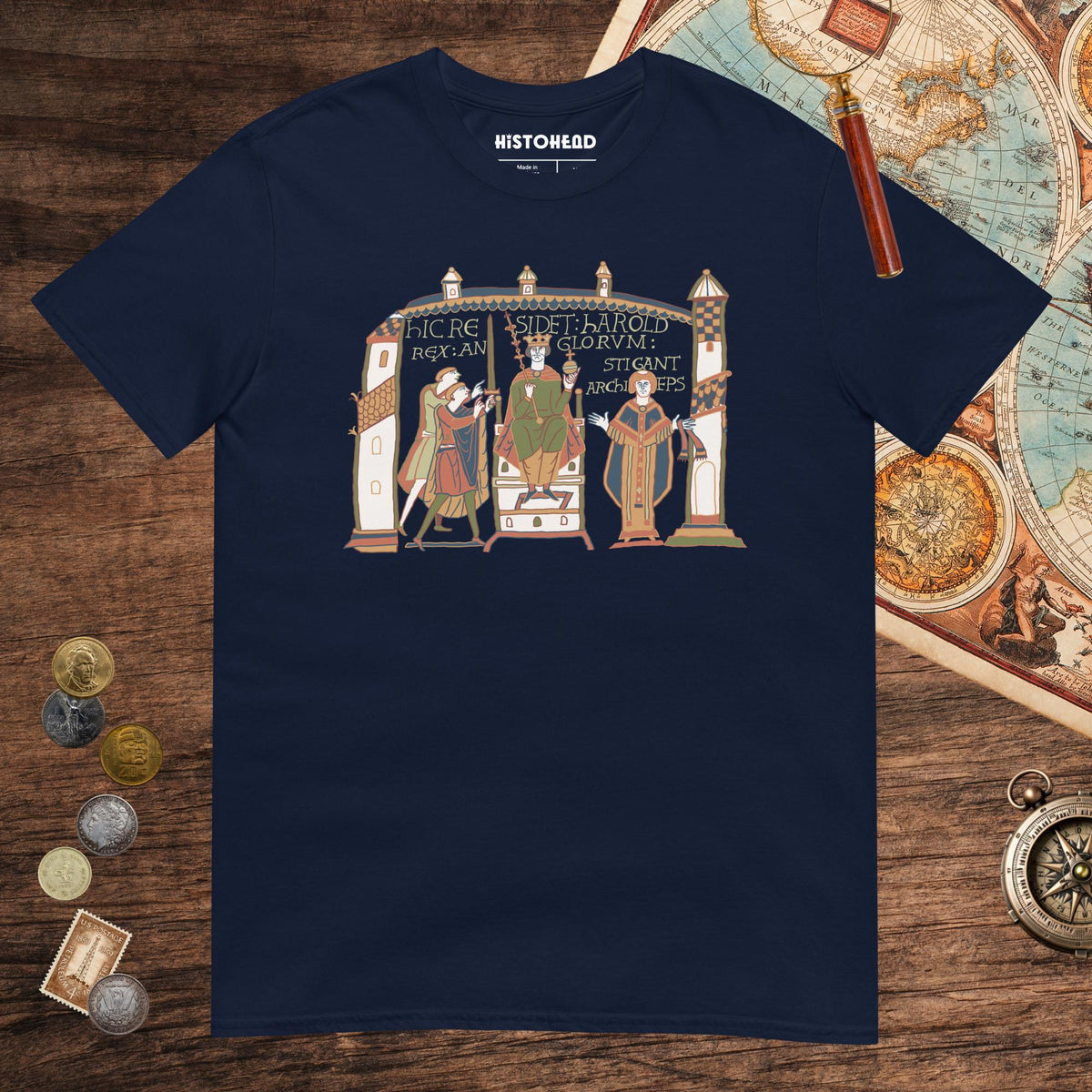Navy Here Sits Throned Harold King of the English Bayeux Tapestry Tee - history buff gift by HistoHead