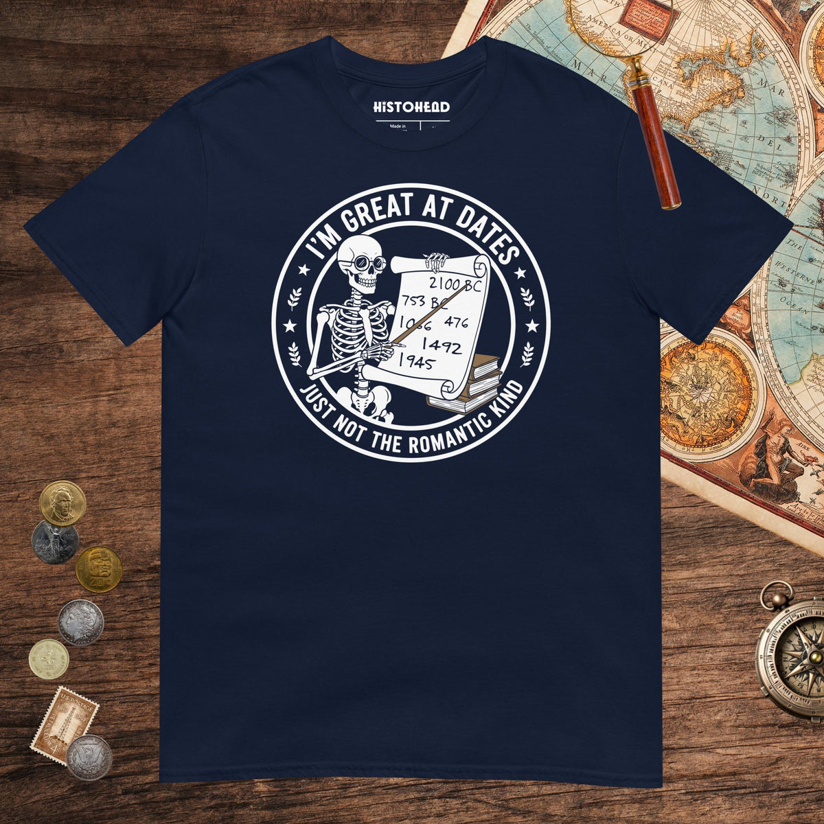 Navy Great At Dates Tee - history buff gift by HistoHead