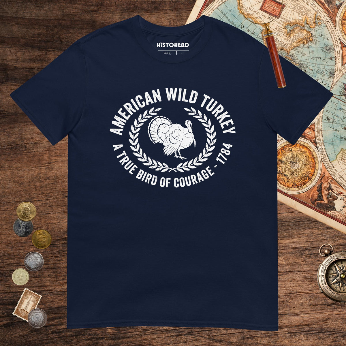 Navy American Wild Turkey Tee - history buff gift by HistoHead