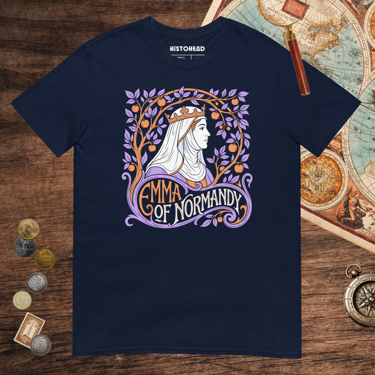Navy Emma Of Normandy Tee - history buff gift by HistoHead