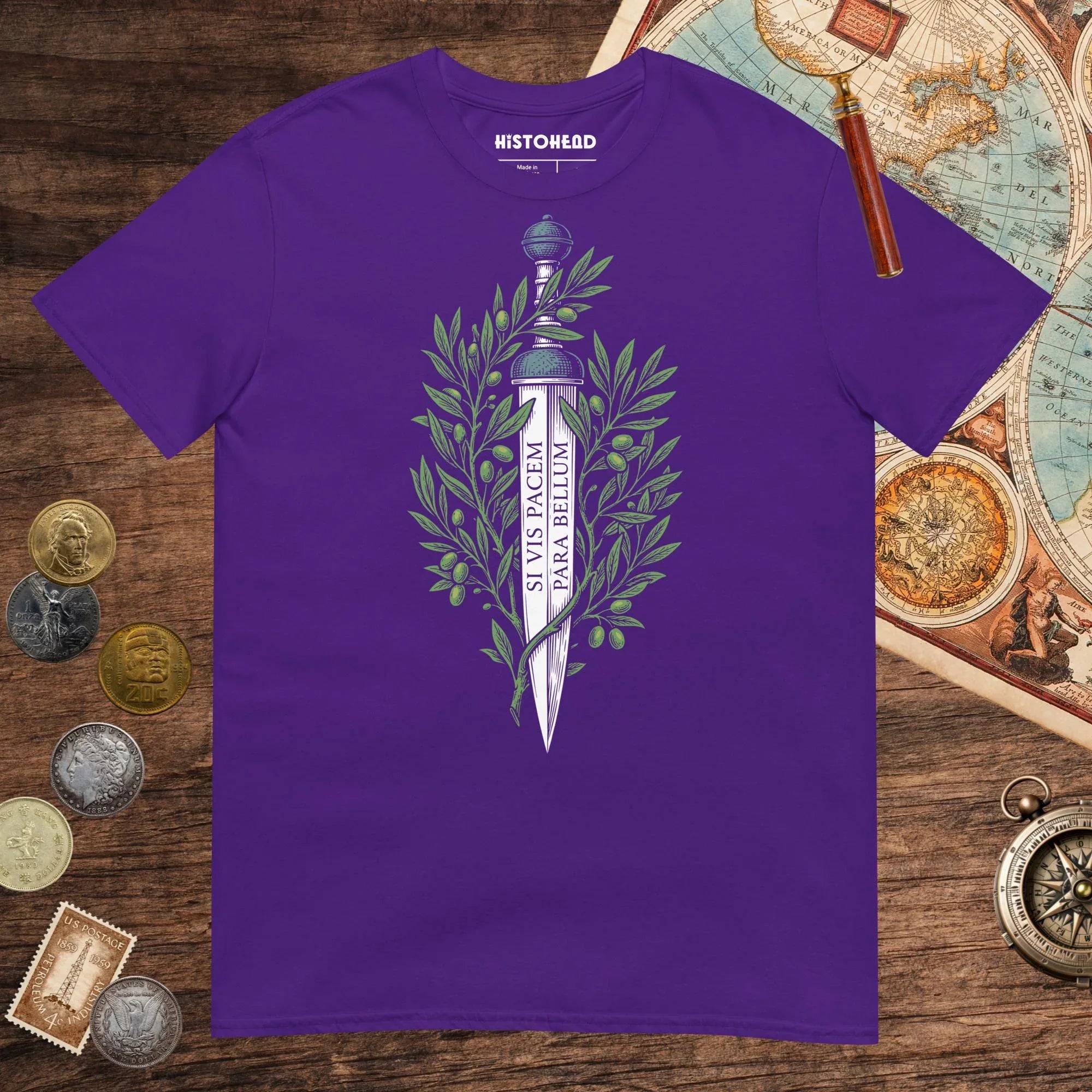 Purple Si Vis Pacem Para Bellum Latin Phrase Tee - history buff gift by HistoHead