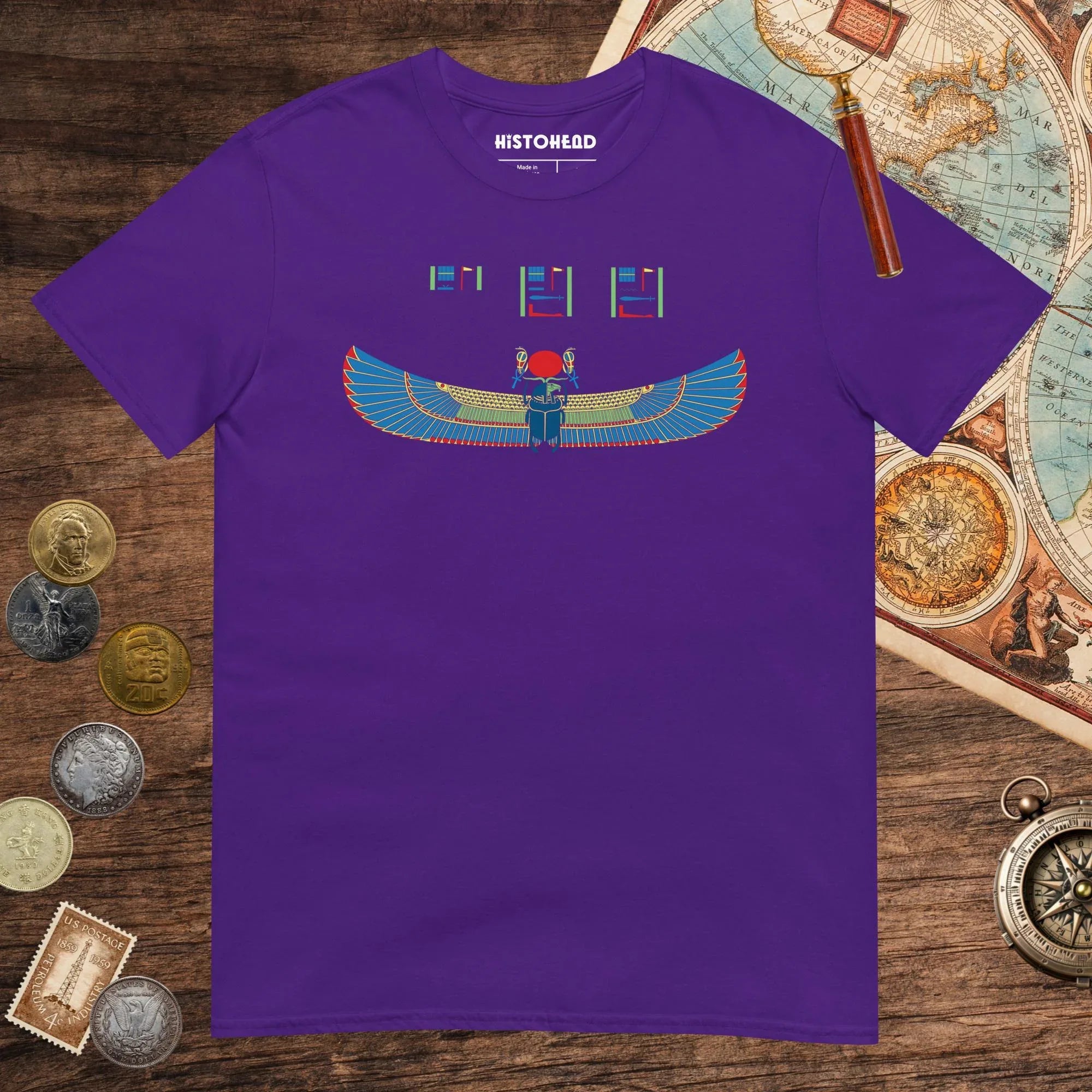 Purple Khnum Hieroglyphs Tee - history buff gift by HistoHead