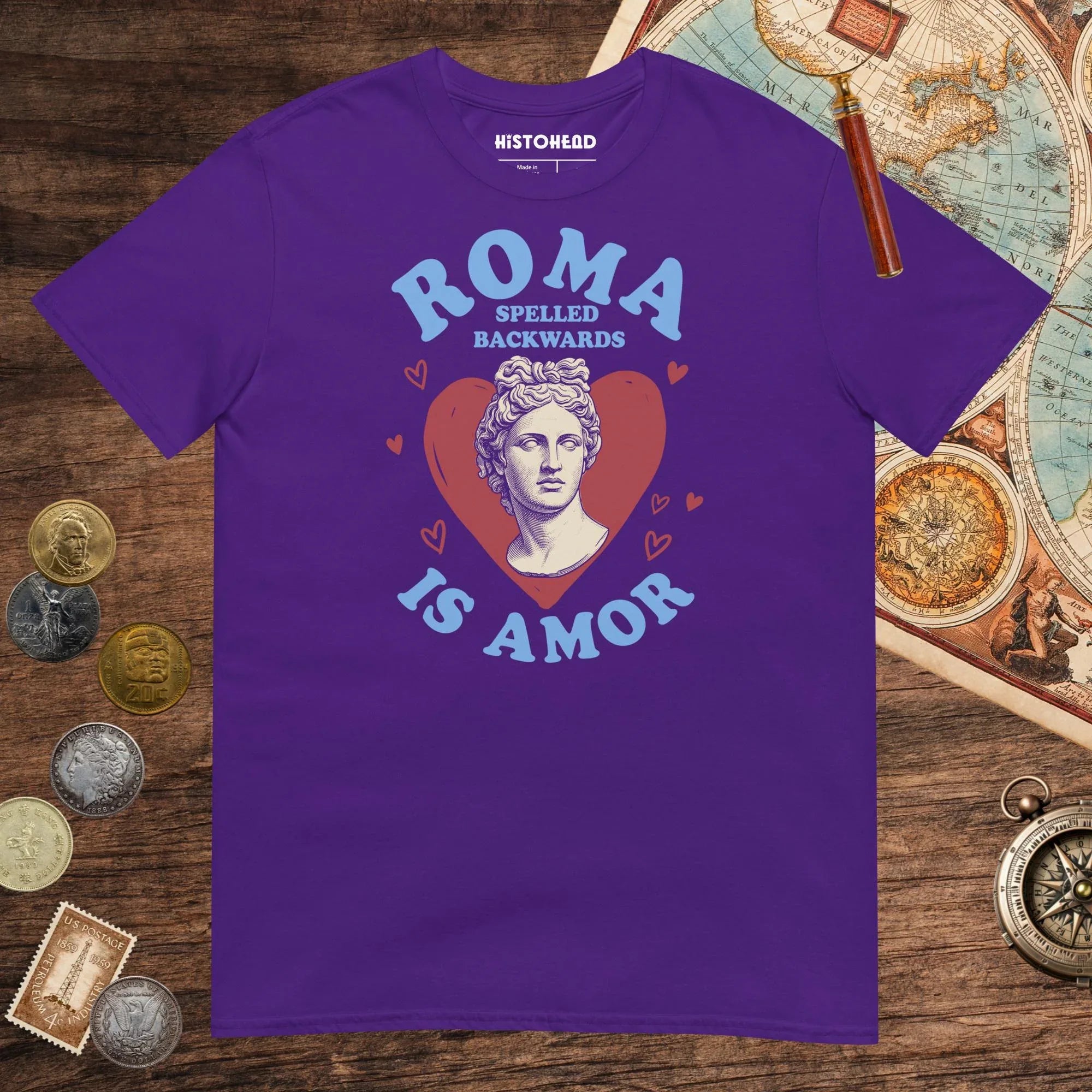 Purple Roma Spelled Backwards Is Amor Tee - history buff gift by HistoHead