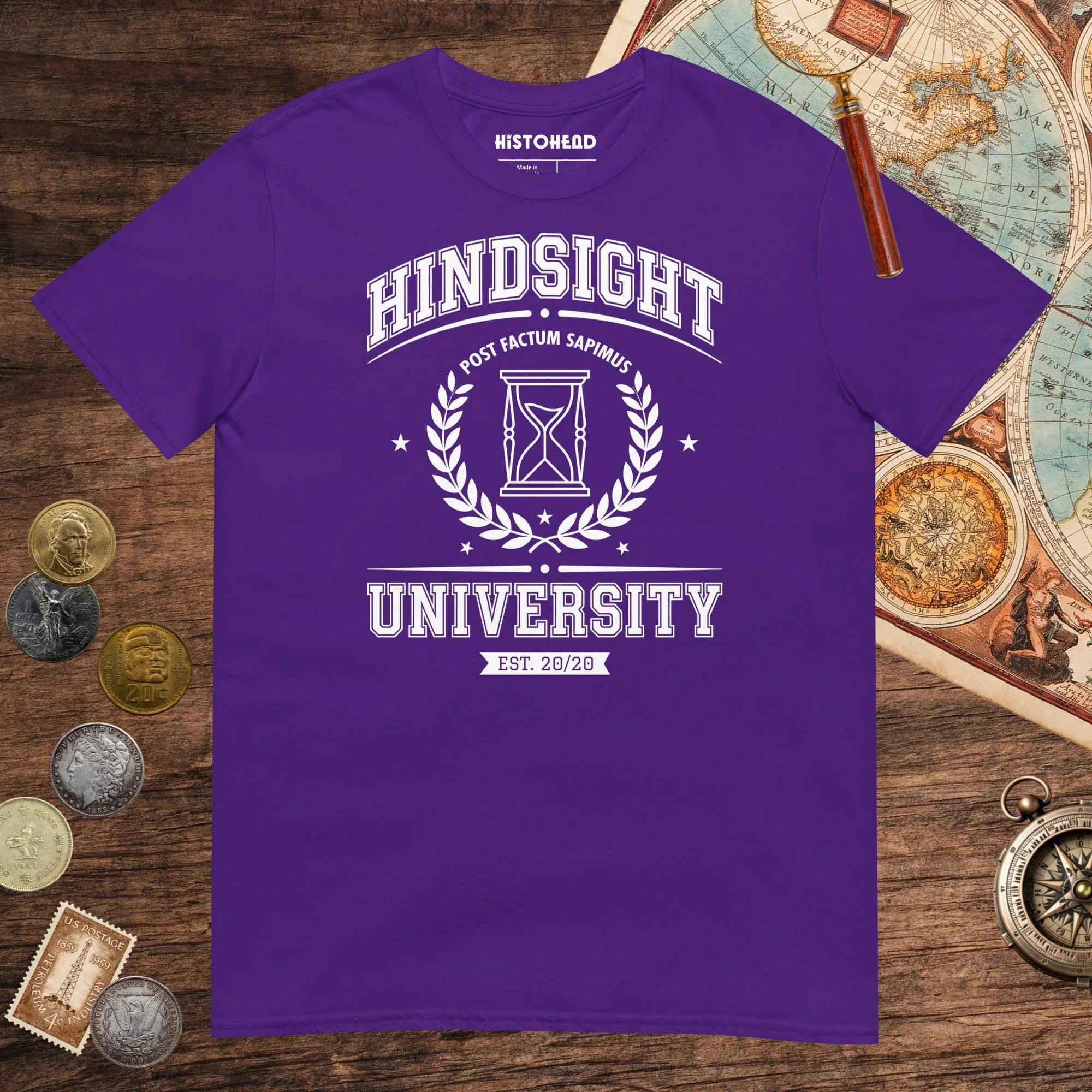 Purple Hindsight University Tee - history buff gift by HistoHead