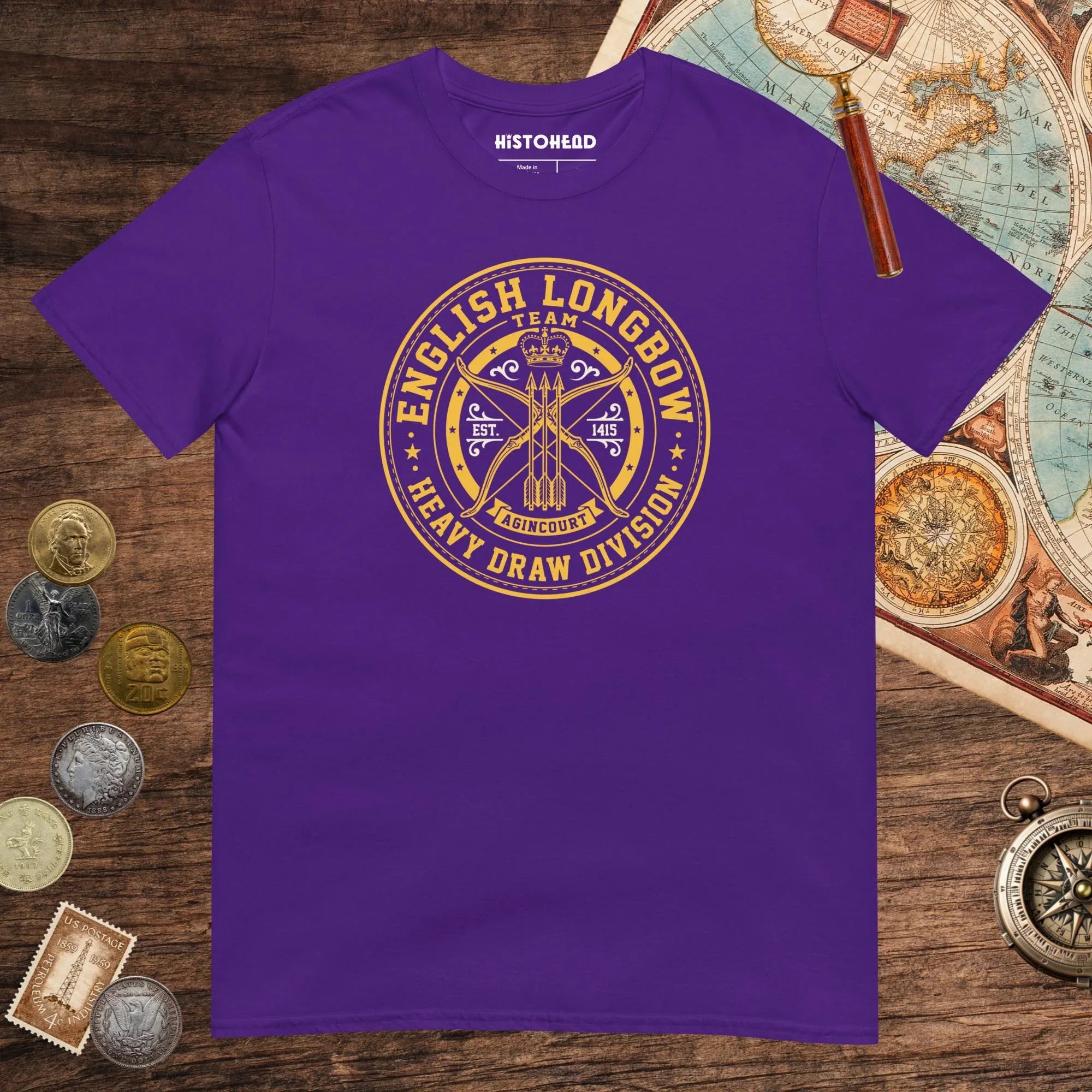 Purple English Longbow Heavy Draw Division Tee - history buff gift by HistoHead