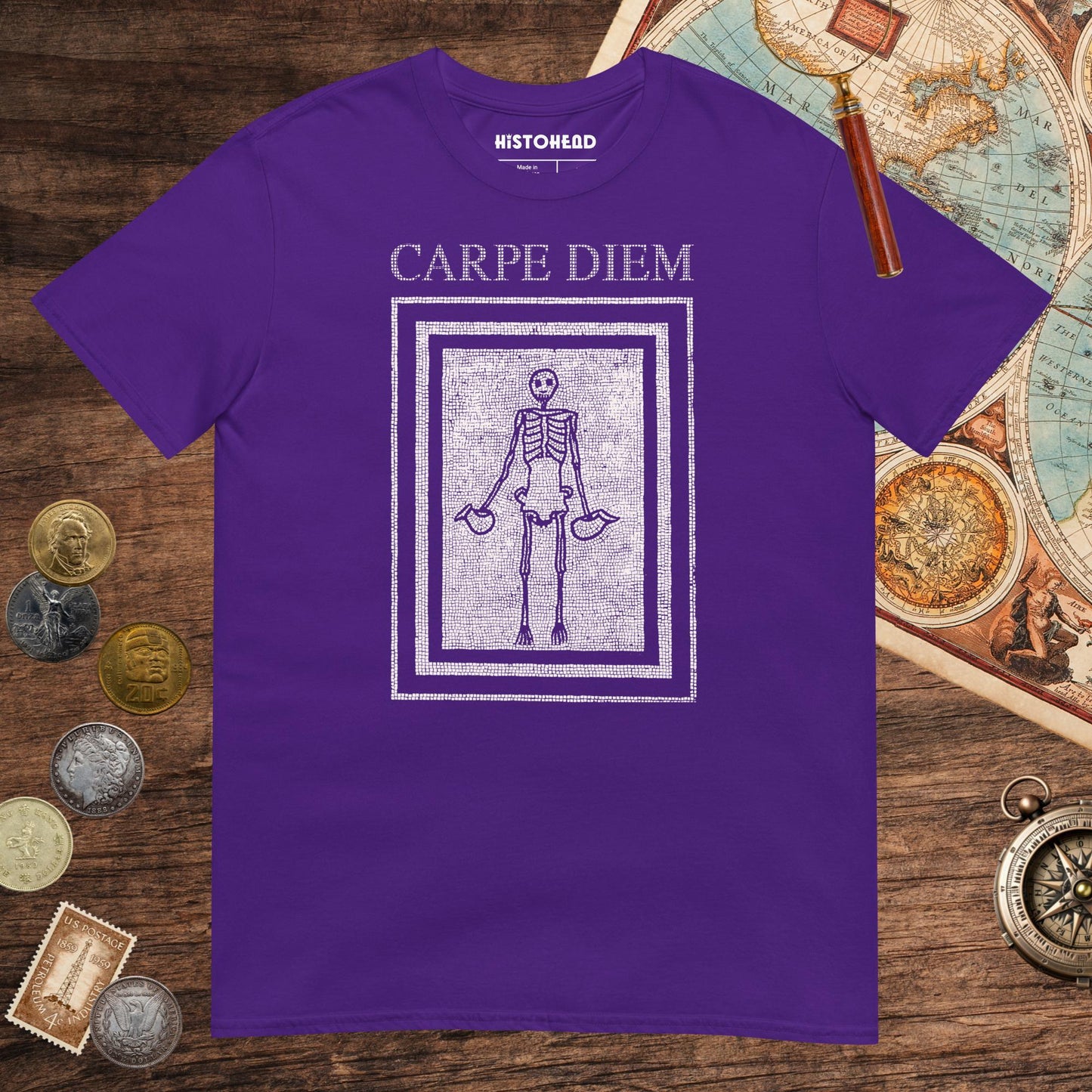 Purple Carpe Diem Skeleton Tee - history buff gift by HistoHead