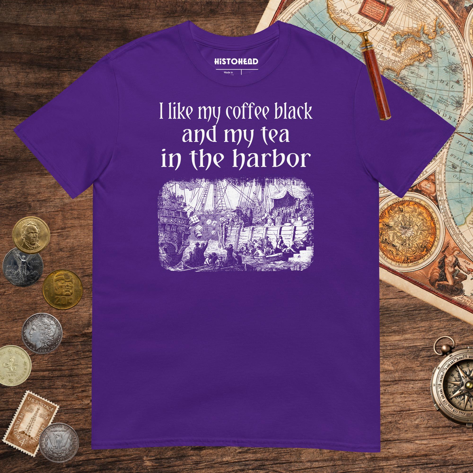 Purple Coffee Black Tea in the Harbor Tee - history buff gift by HistoHead
