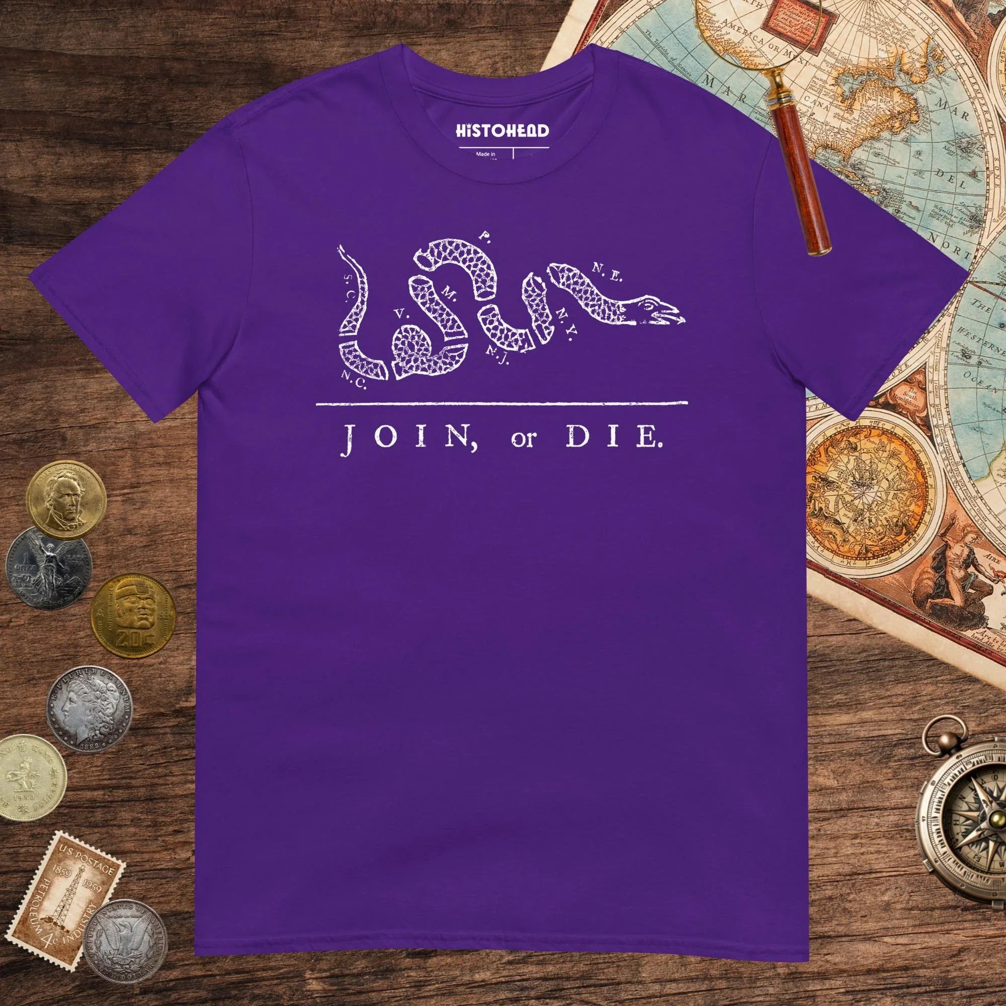Purple Join Or Die Tee - history buff gift by HistoHead
