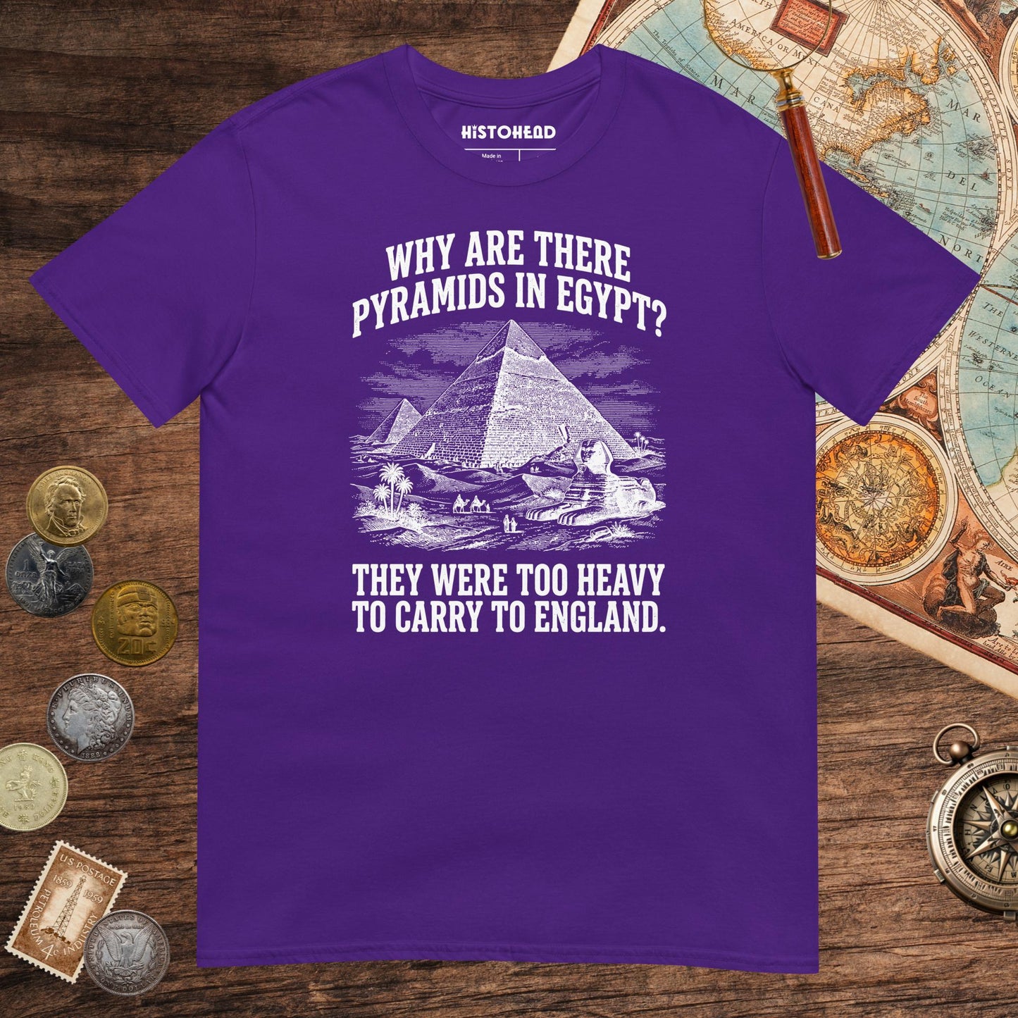 Purple Pyramids in Egypt Are Too Heavy Tee - history buff gift by HistoHead