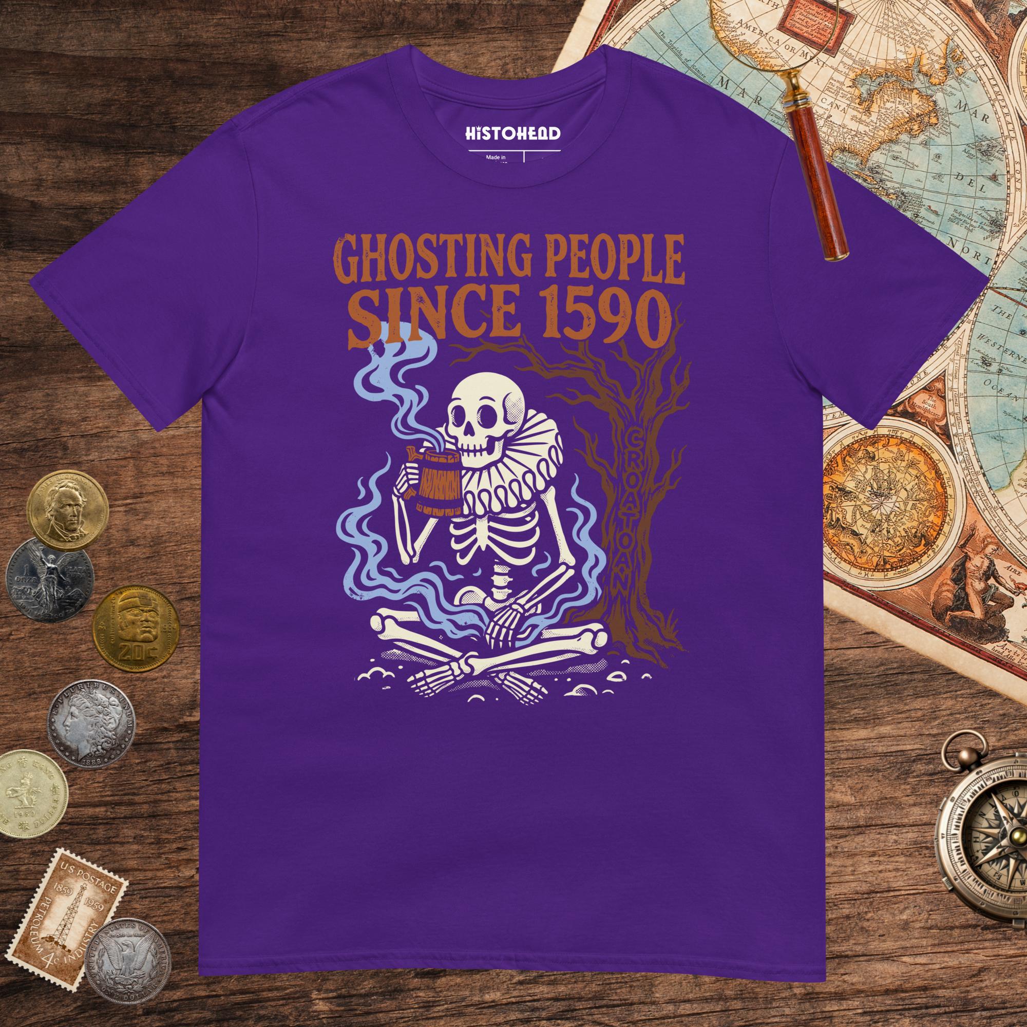 Purple Roanoke Colony Ghosting Since 1590 Tee - history buff gift by HistoHead