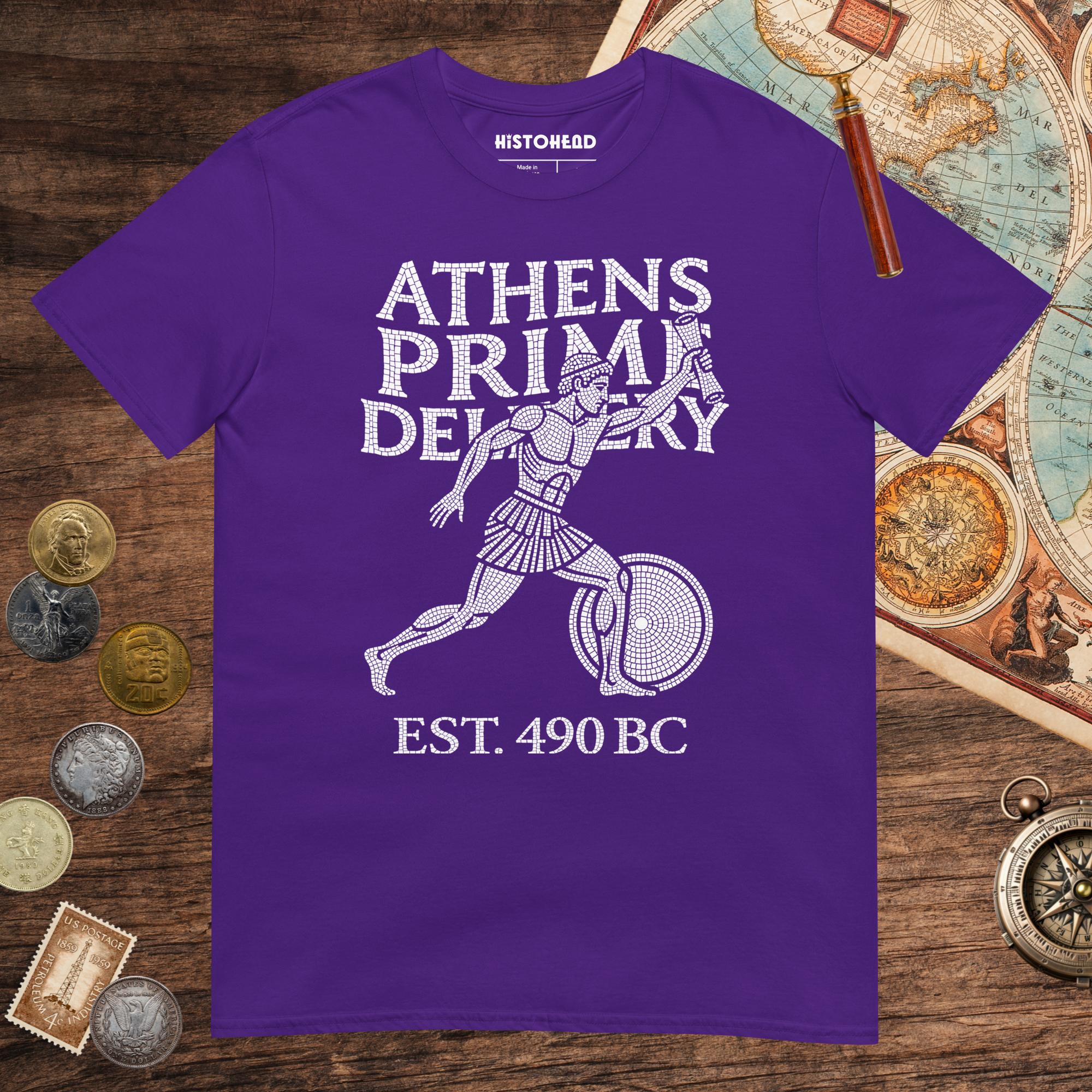 Purple Athens Prime Delivery Tee - history buff gift by HistoHead