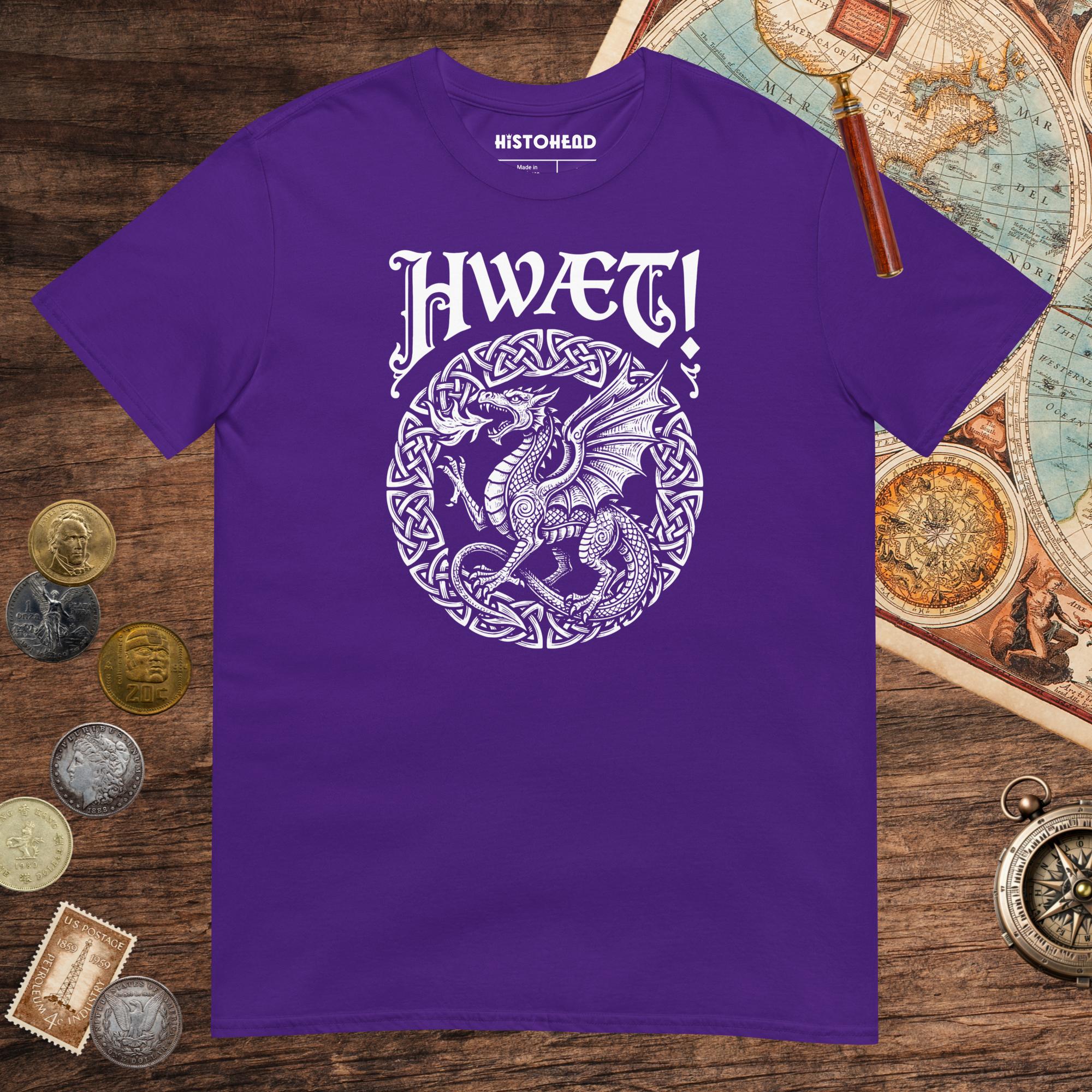 Purple Hwæt Dragon Tee - history buff gift by HistoHead