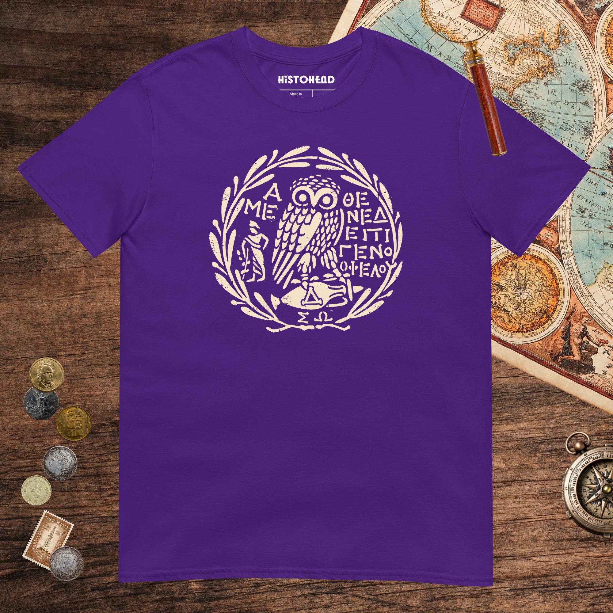 Purple Owl of Athena 2 Tee - history buff gift by HistoHead