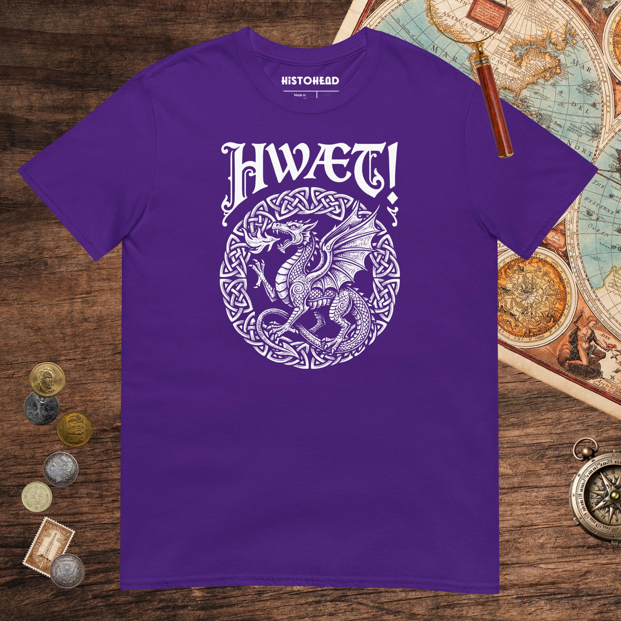 Purple Hwæt Dragon Tee - history buff gift by HistoHead