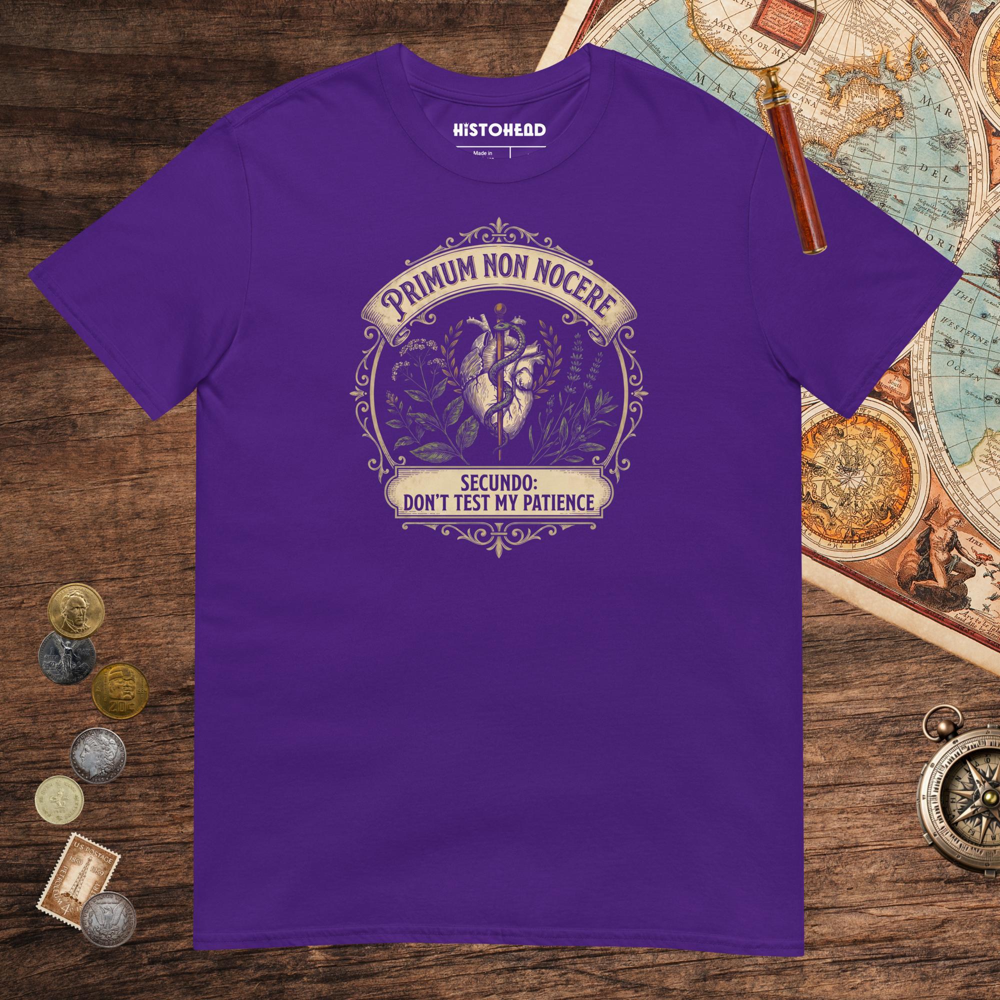 Purple First Do No Harm Tee - history buff gift by HistoHead