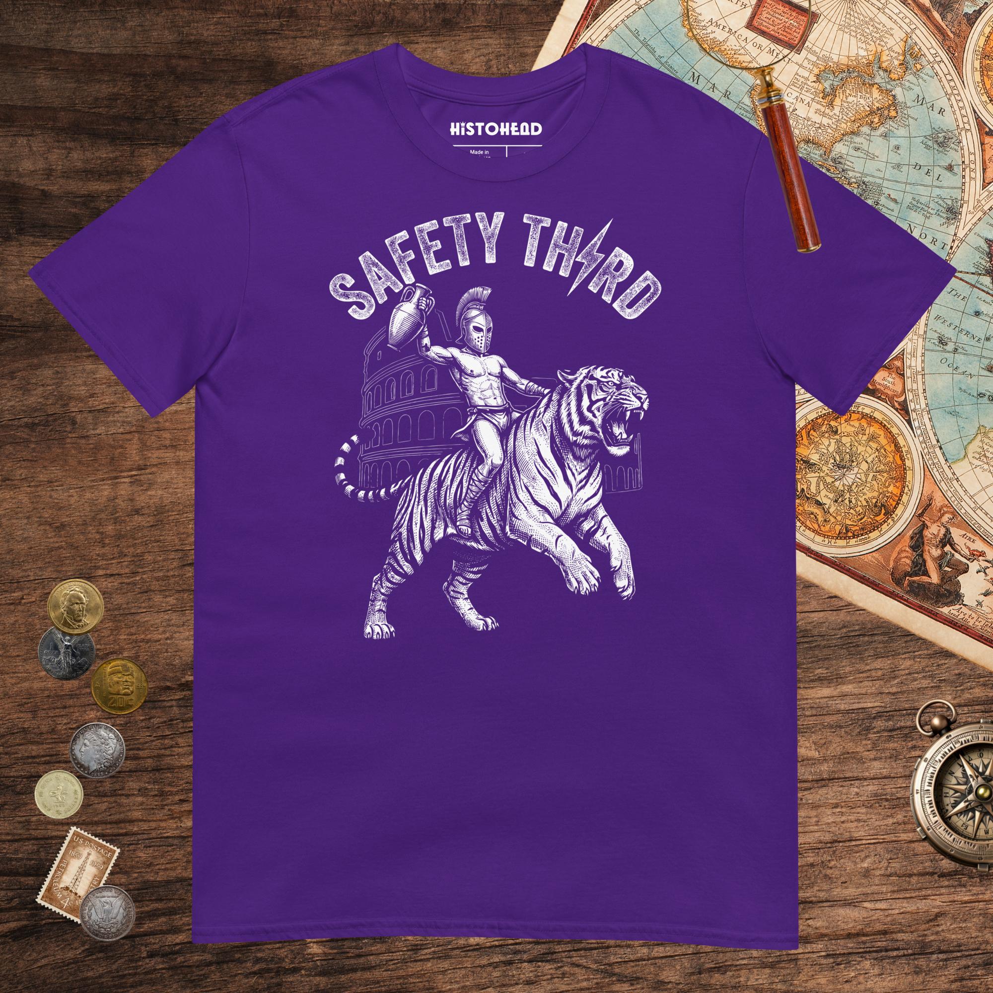 Purple Gladiator Safety Third Tee - history buff gift by HistoHead