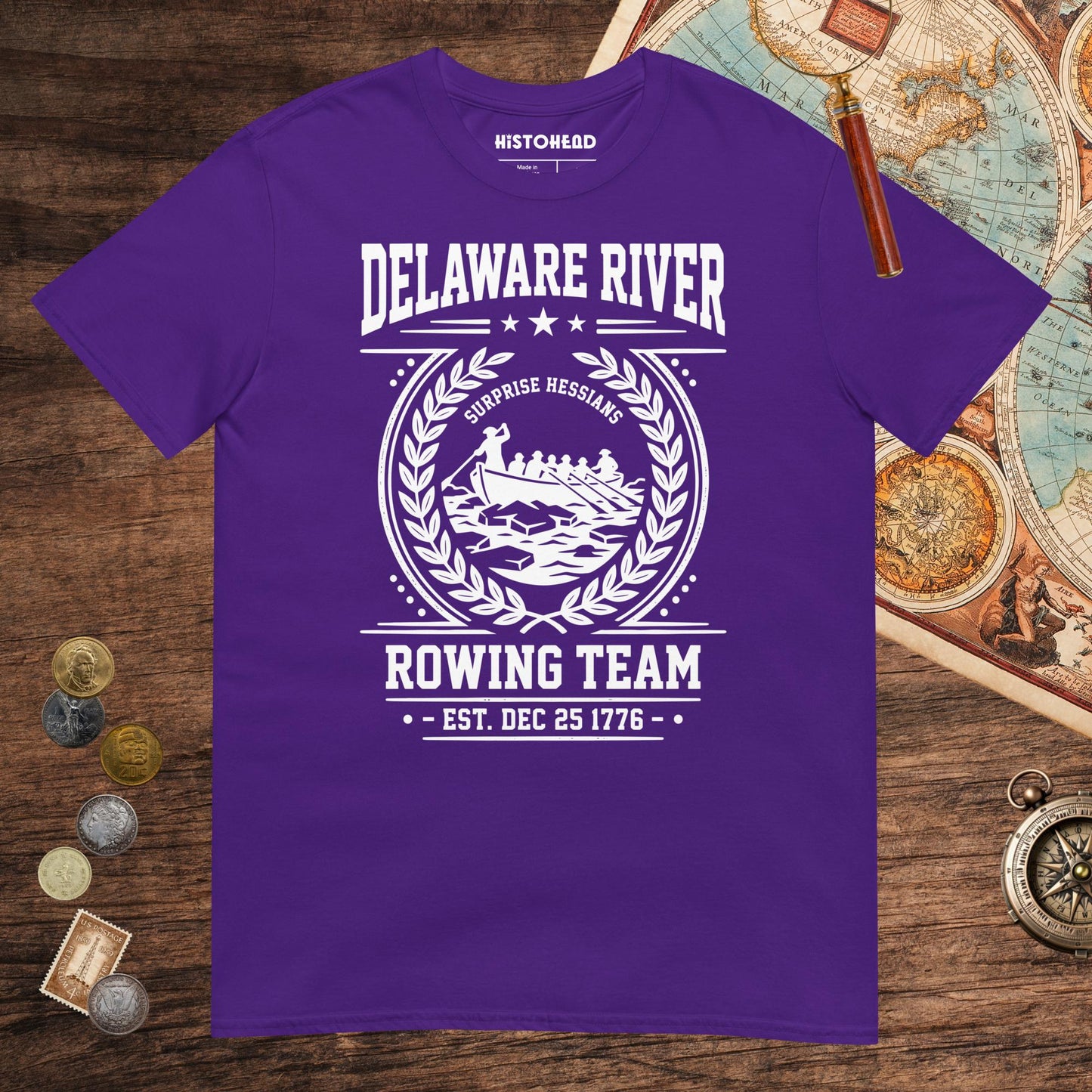 Purple Delaware River Rowing Team Tee - history buff gift by HistoHead