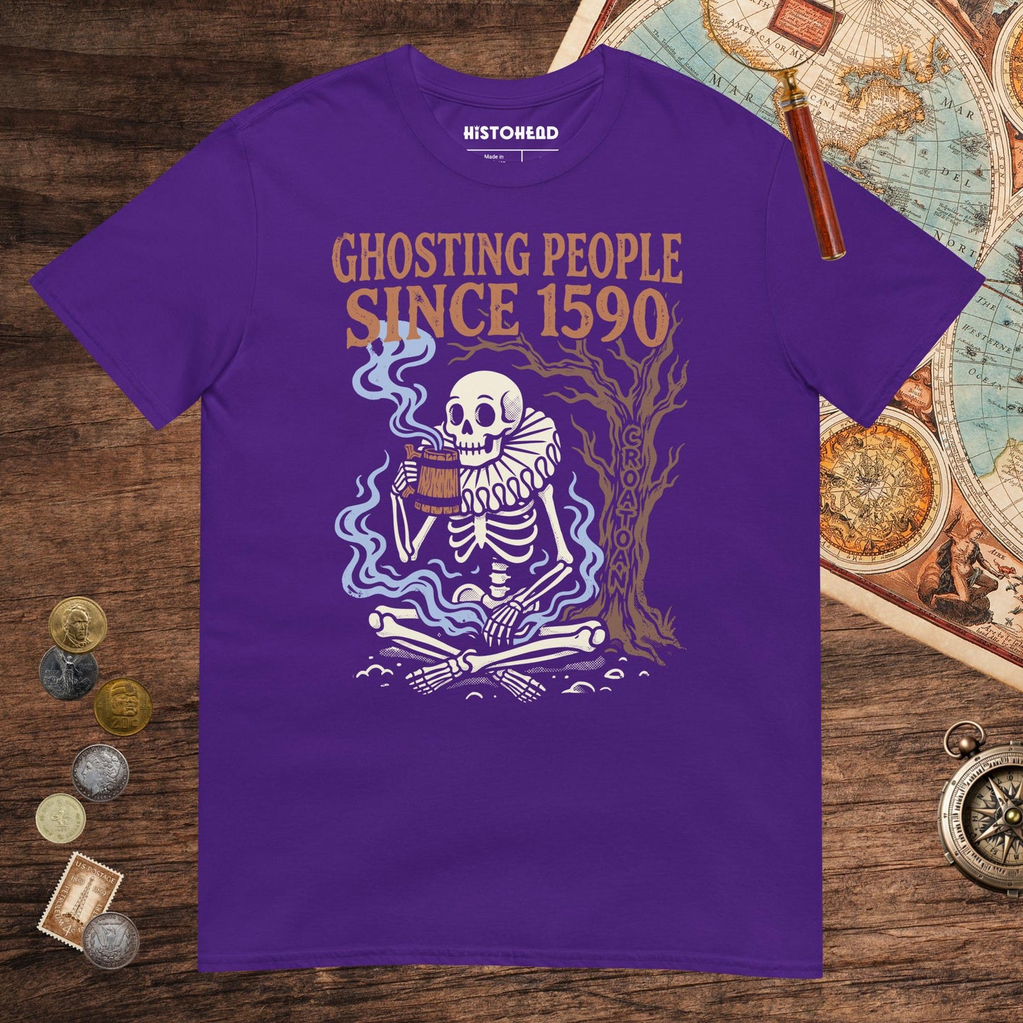 Purple Roanoke Colony Ghosting Since 1590 Tee - history buff gift by HistoHead