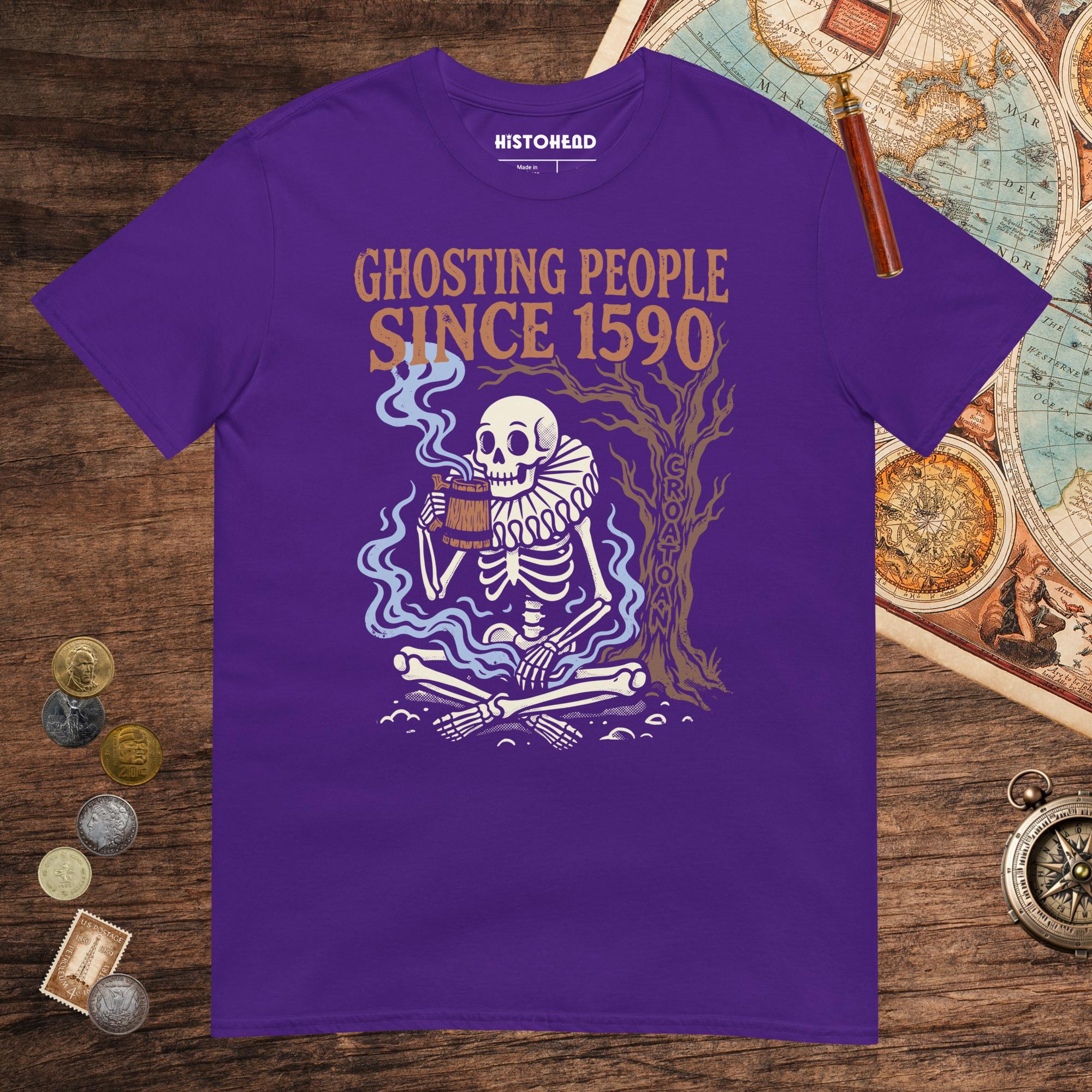 Purple Roanoke Colony Ghosting Since 1590 Tee - history buff gift by HistoHead