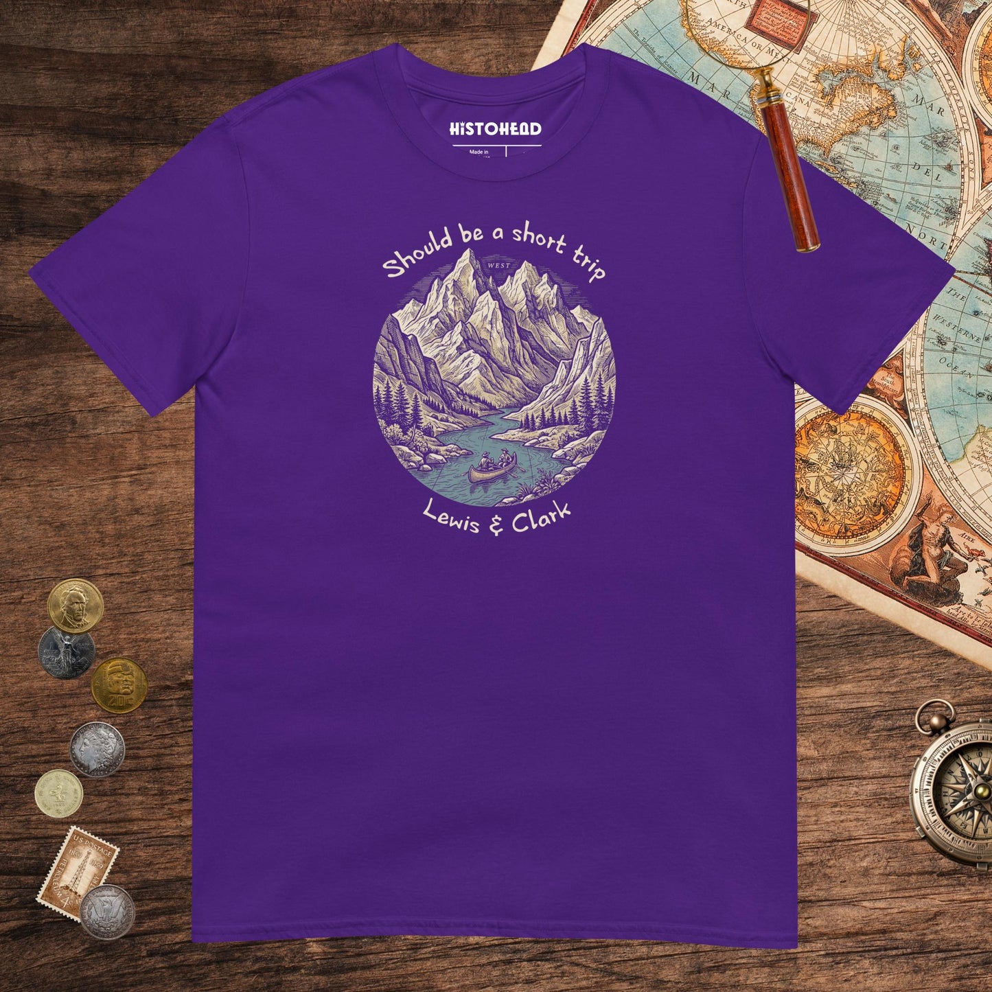 Purple Lewis & Clark Short Trip Tee - history buff gift by HistoHead