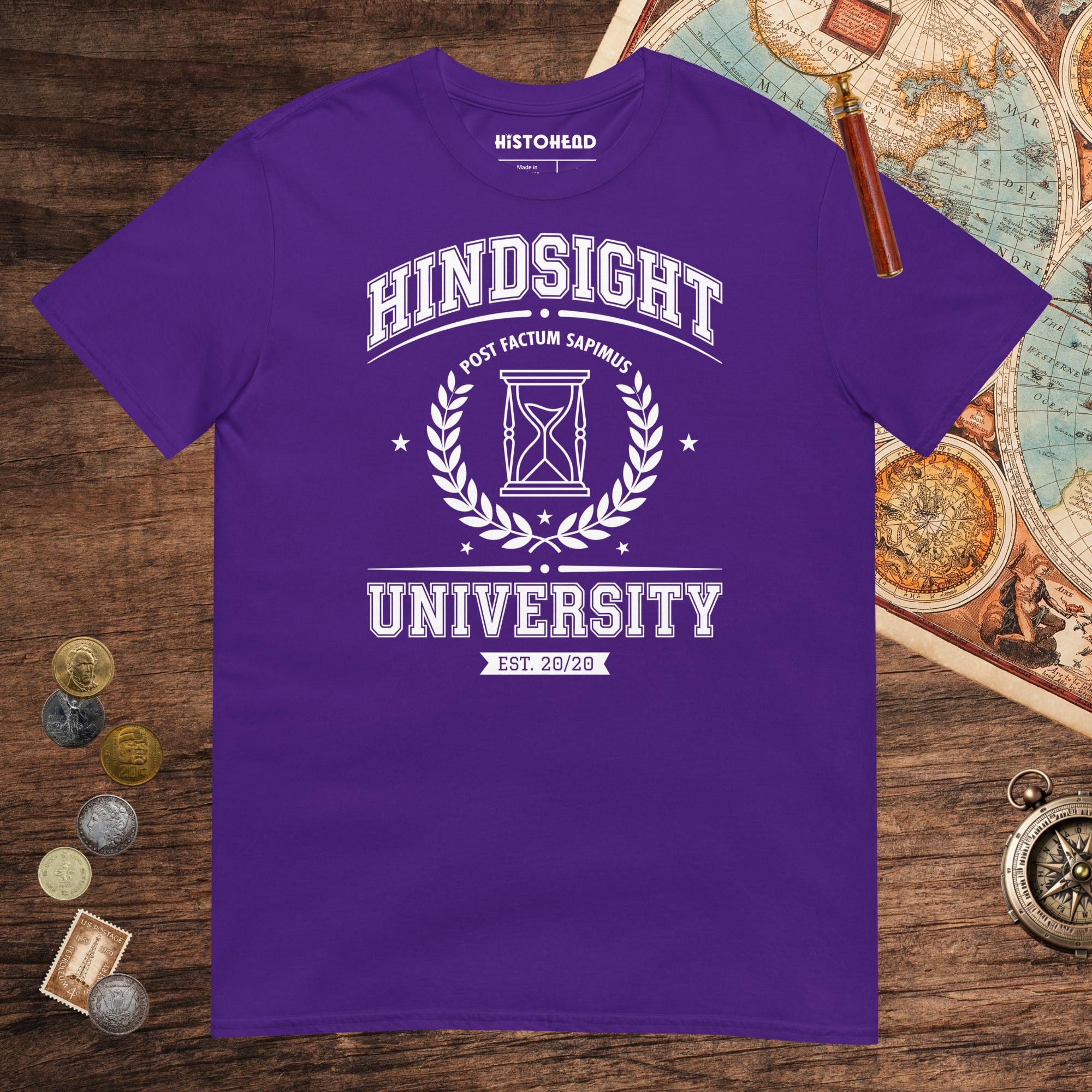Purple Hindsight University Tee - history buff gift by HistoHead