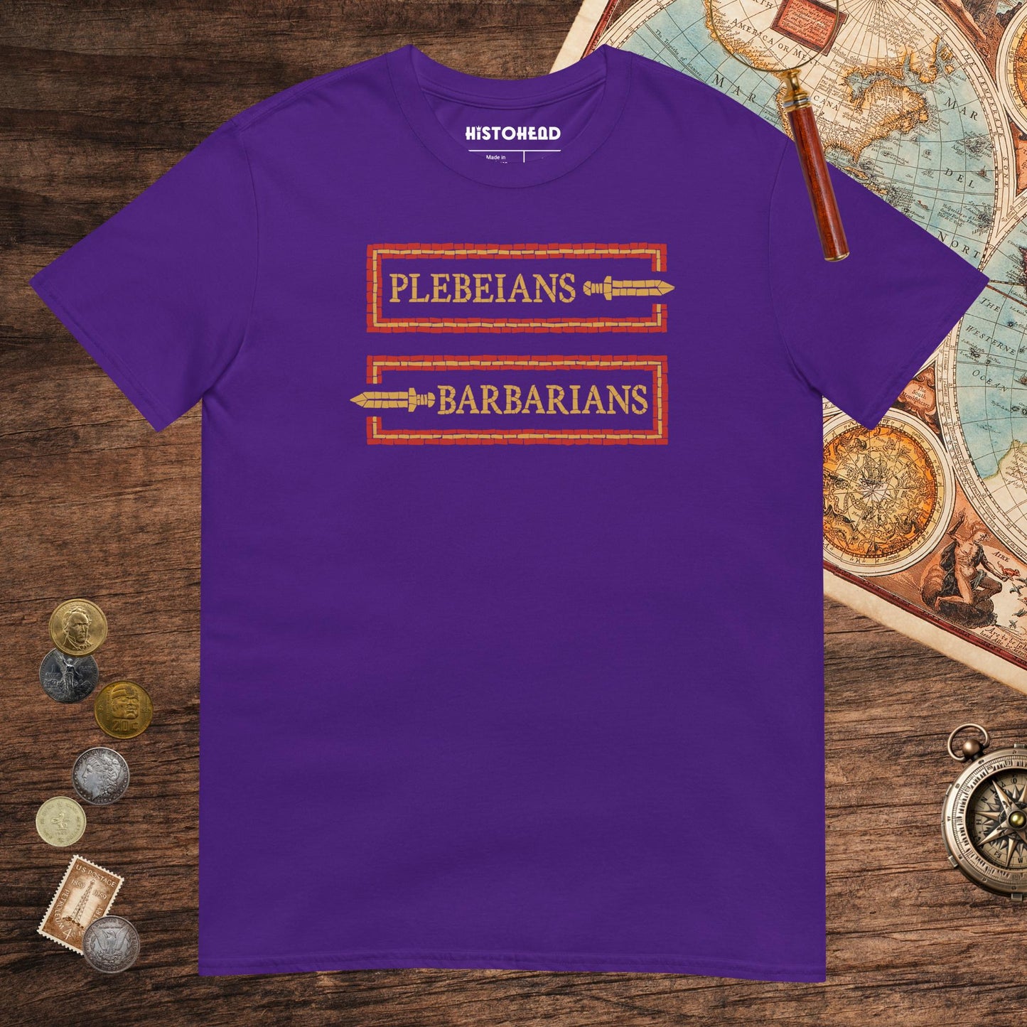 Purple Mosaic Plebeians or Barbarians Tee - history buff gift by HistoHead