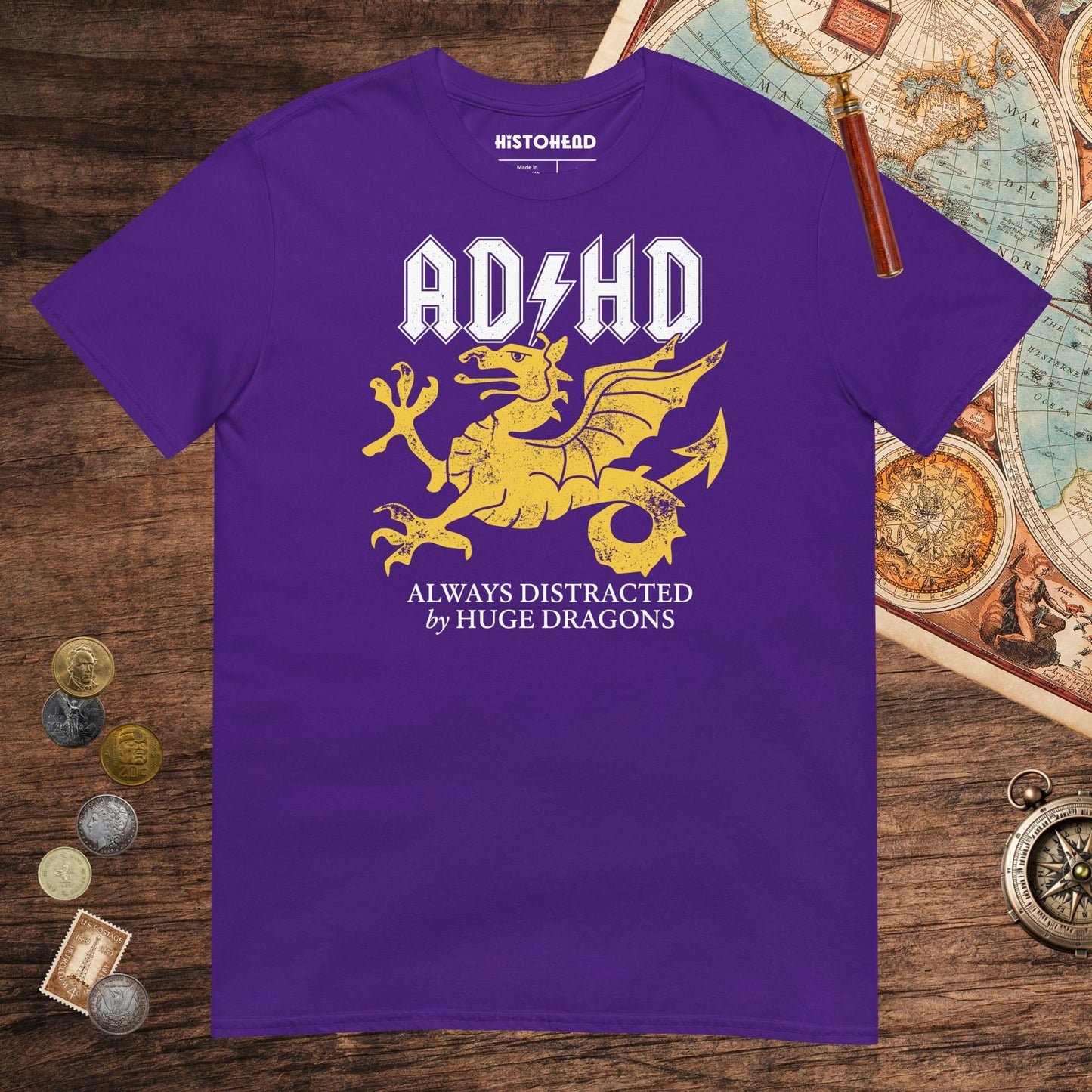 Purple Always Distracted by Huge Dragons (Wyverns) Tee - history buff gift by HistoHead