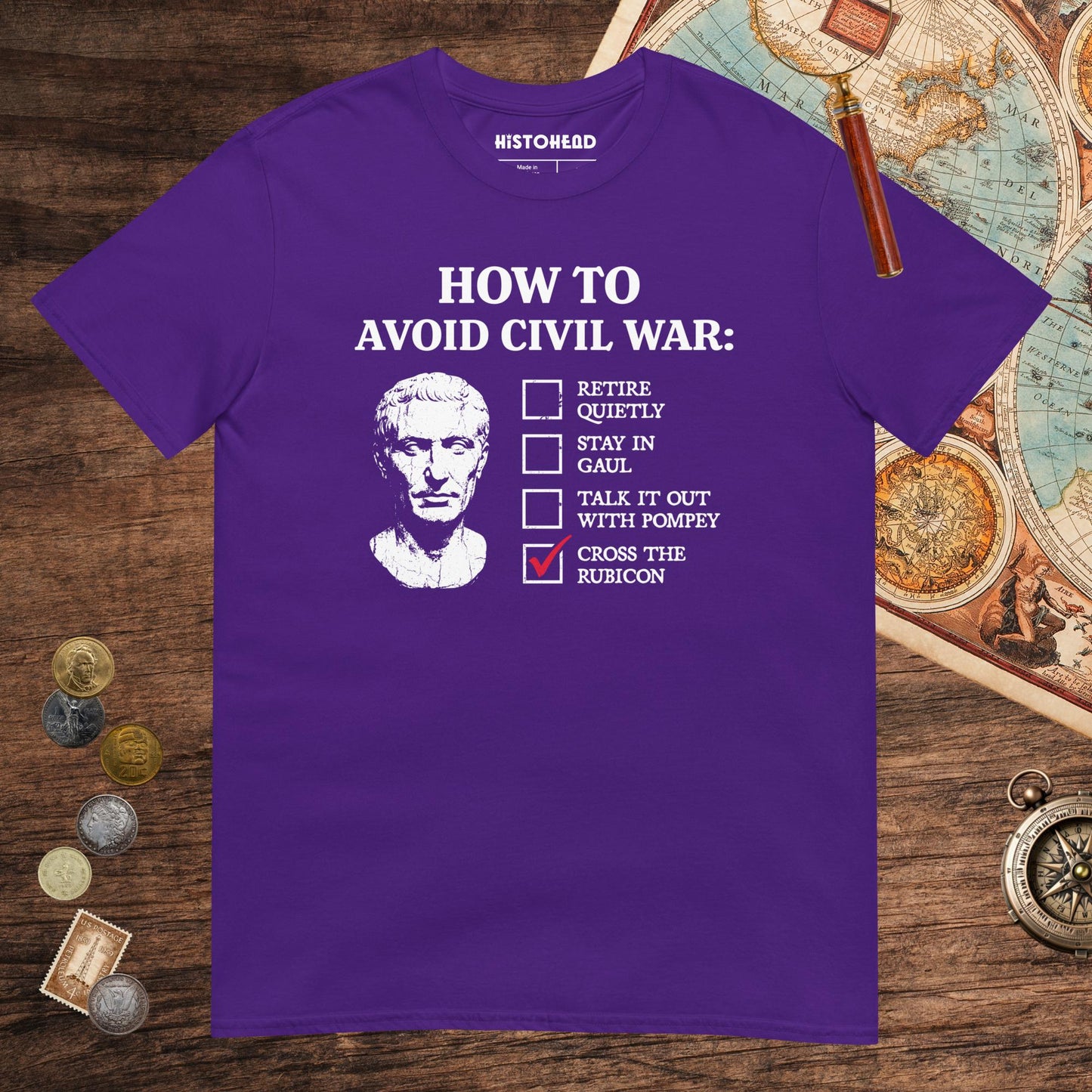 Purple Caesar's Peace Plan Tee - history buff gift by HistoHead