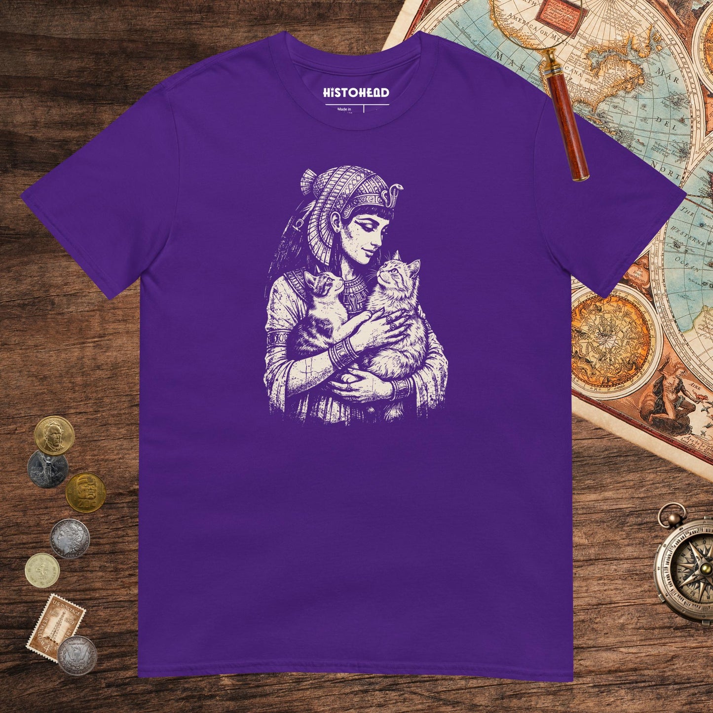 Purple Cleopatra's Cats Tee - history buff gift by HistoHead
