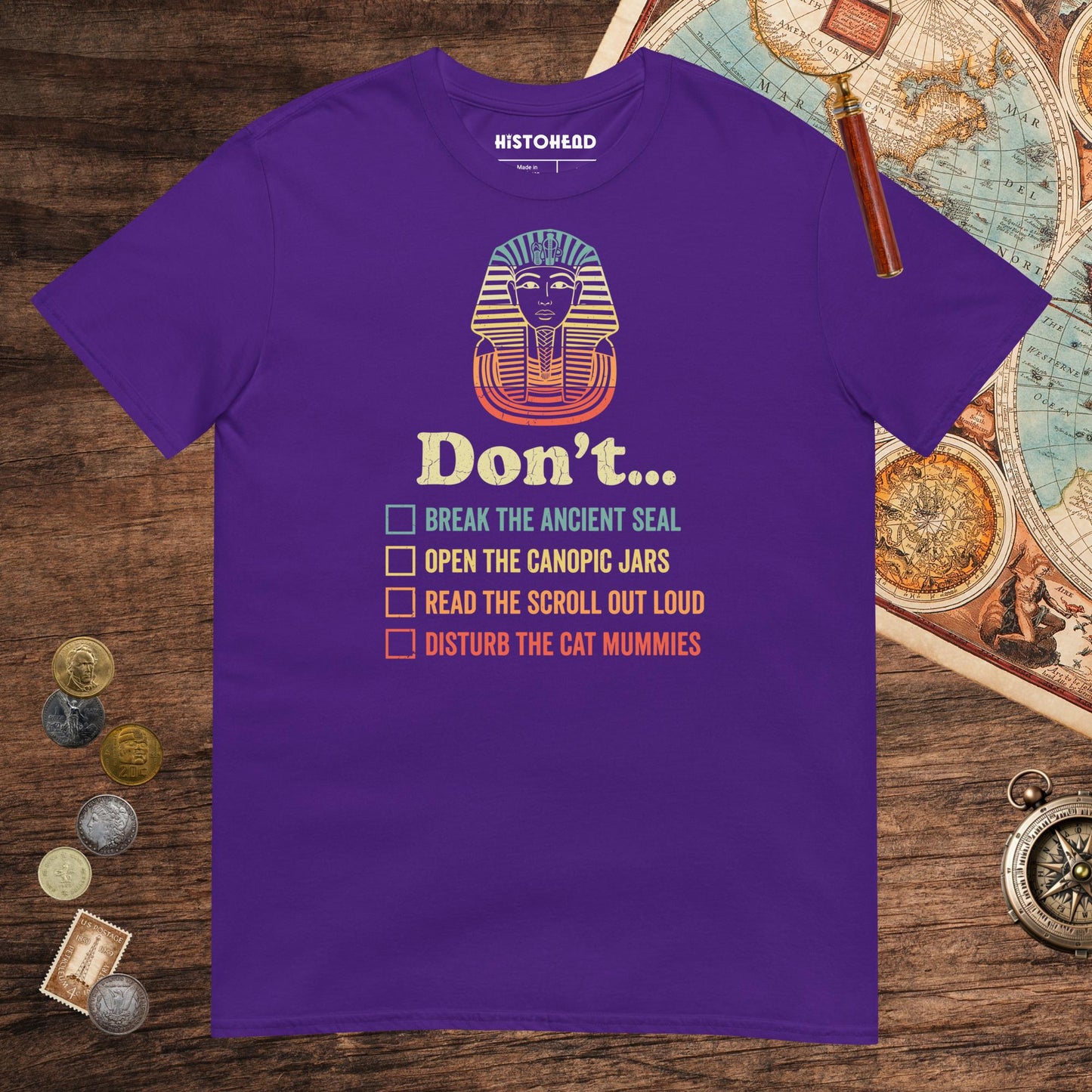Purple King Tutankhamun Advice Tee - history buff gift by HistoHead