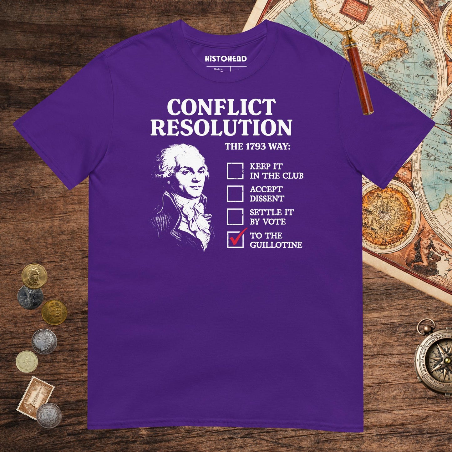 Purple Robespierre's Conflict Resolution Tee - history buff gift by HistoHead