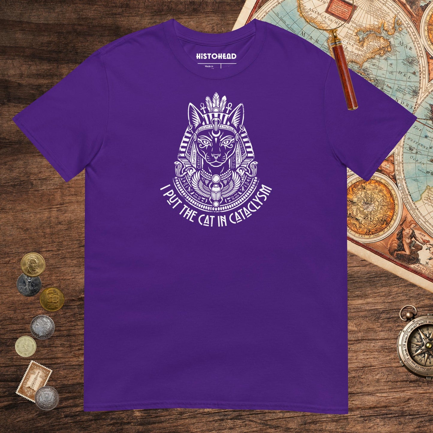 Purple Bastet I Put the Cat in Cataclysm Tee - history buff gift by HistoHead