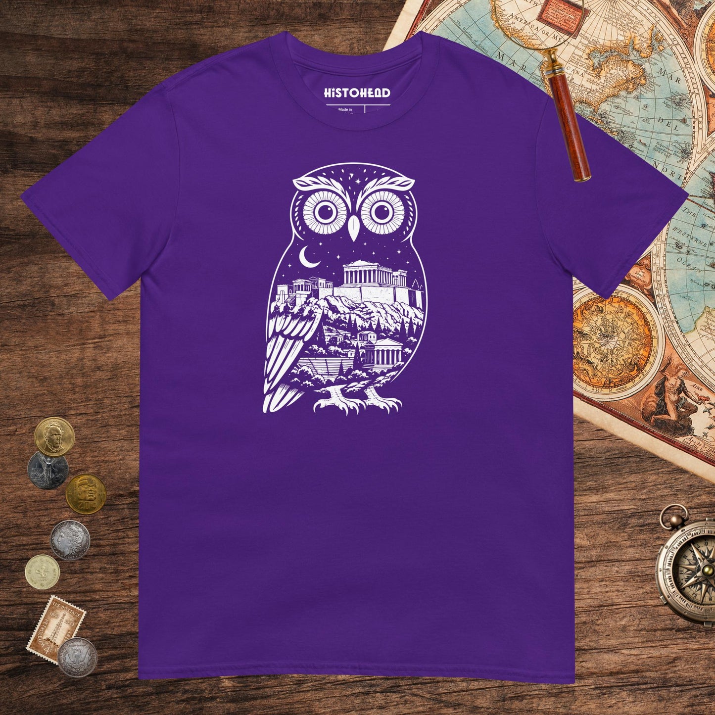 Purple Athena Owl Tee - history buff gift by HistoHead