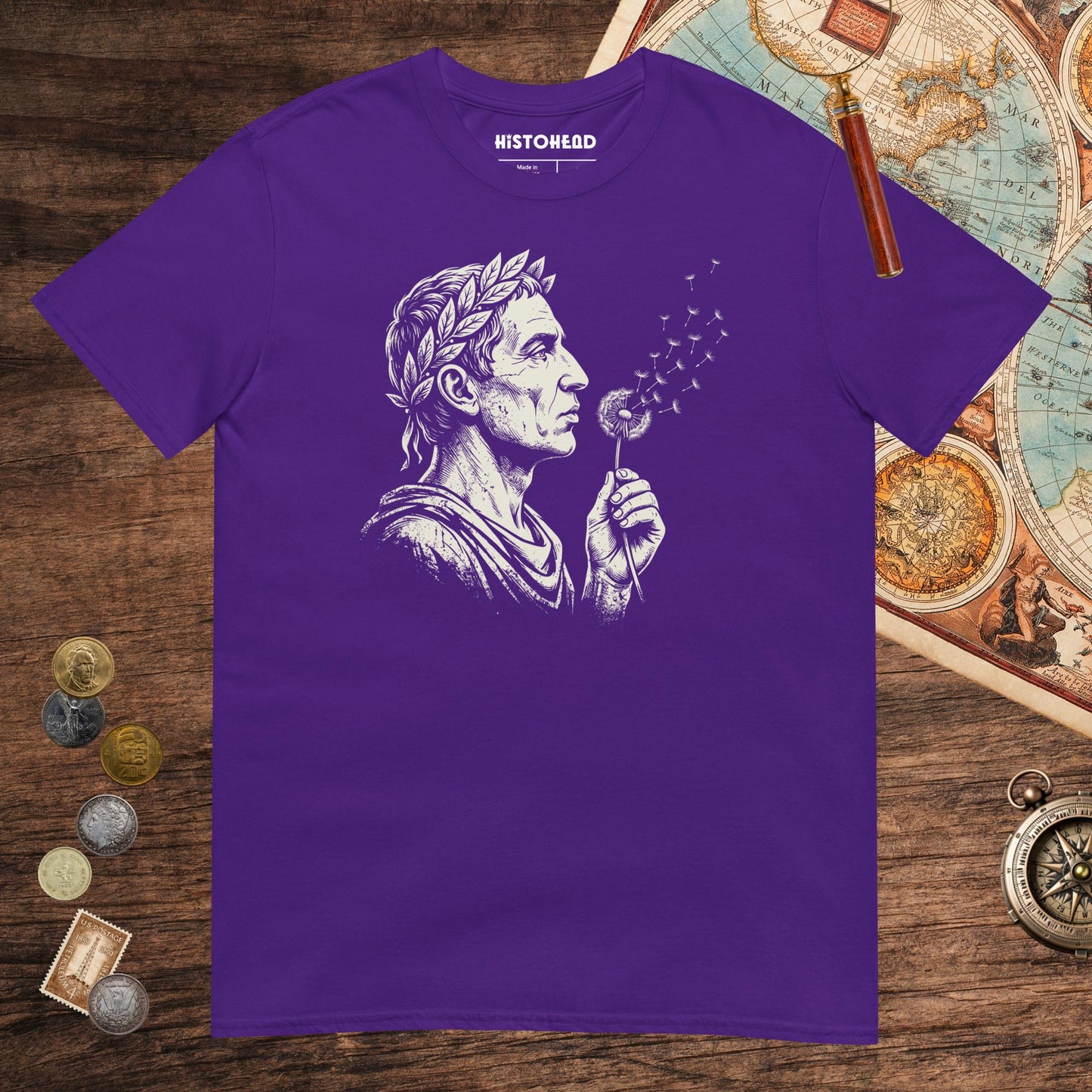 Purple Caesar Blowing Wishes Tee - history buff gift by HistoHead