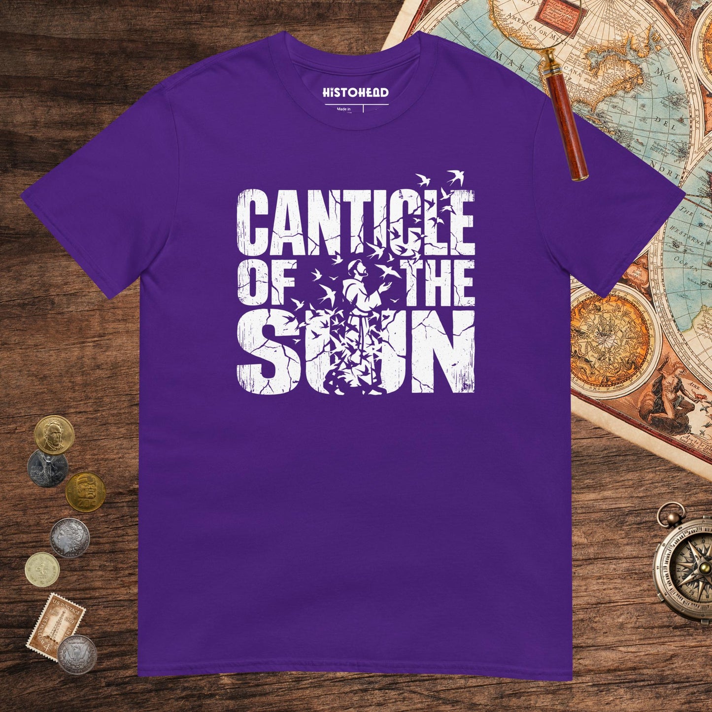 Purple Canticle of the Sun Saint Francis of Assisi Birds Tee - history buff gift by HistoHead