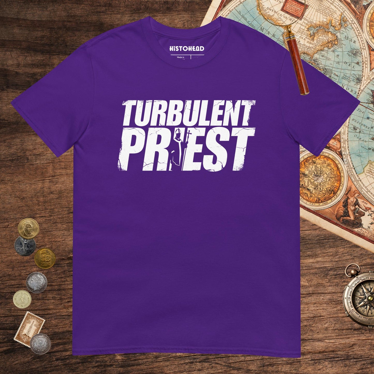 Purple Thomas Becket Turbulent Priest Tee - history buff gift by HistoHead