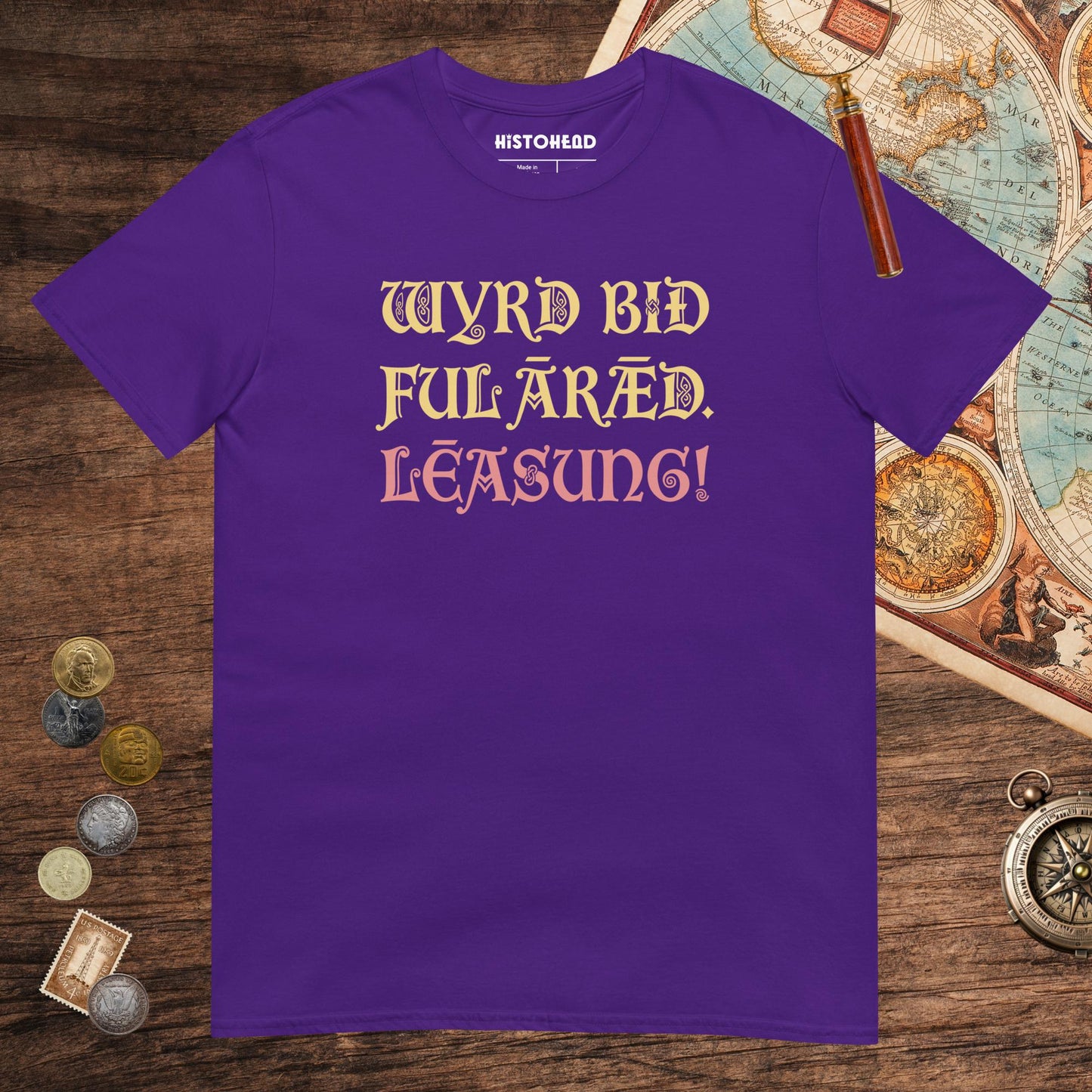 Purple Old English Fate Denied Tee - history buff gift by HistoHead
