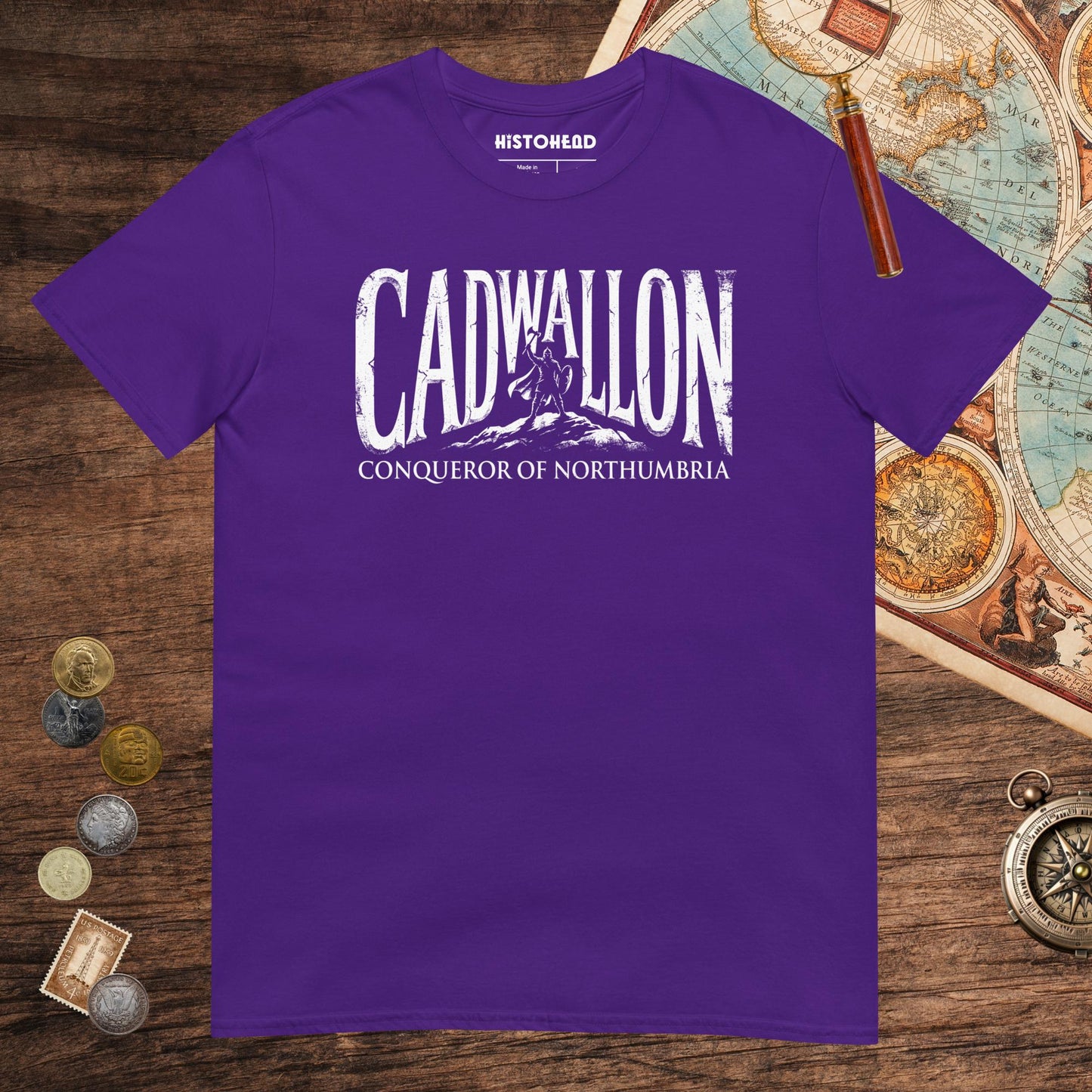 Purple Cadwallon Conqueror of Northumbria Tee - history buff gift by HistoHead