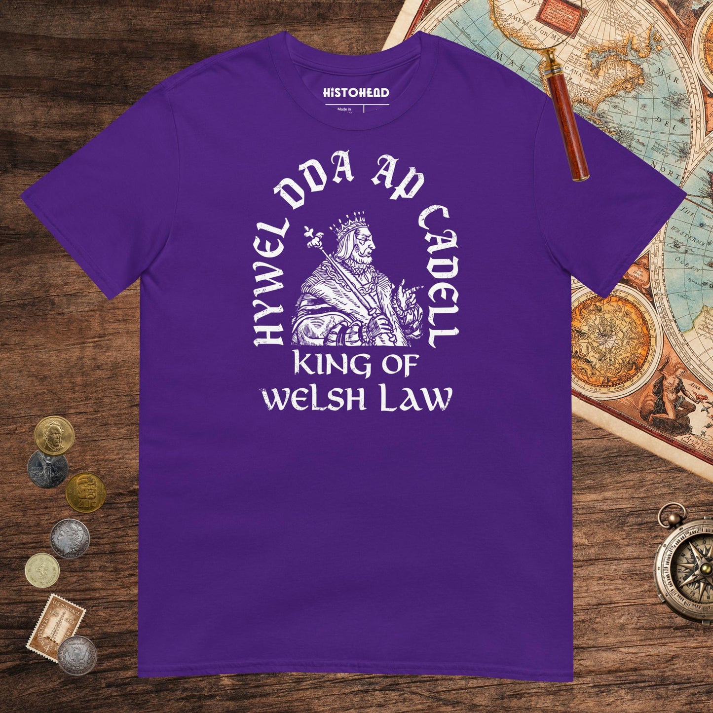Purple Hywel Dda King of Welsh Law Tee - history buff gift by HistoHead