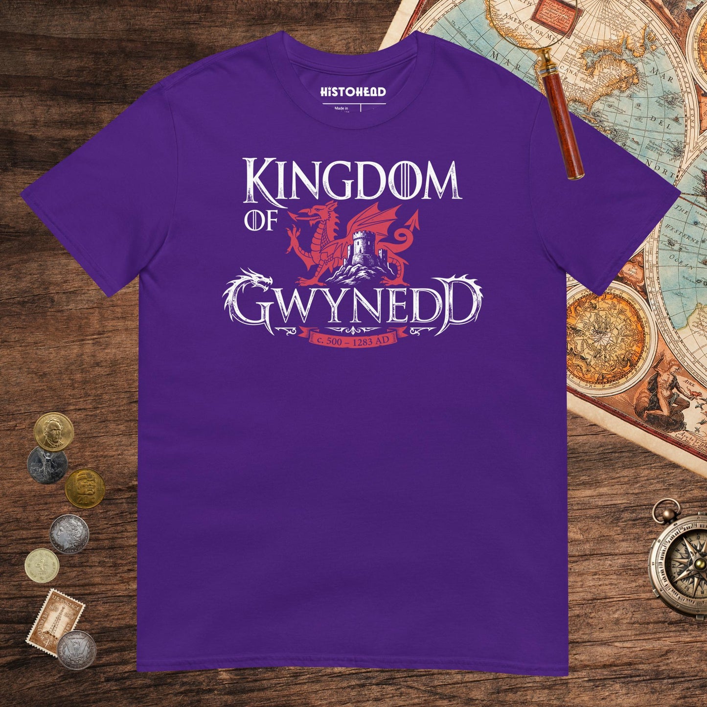 Purple Kingdom of Gwynedd Tee - history buff gift by HistoHead