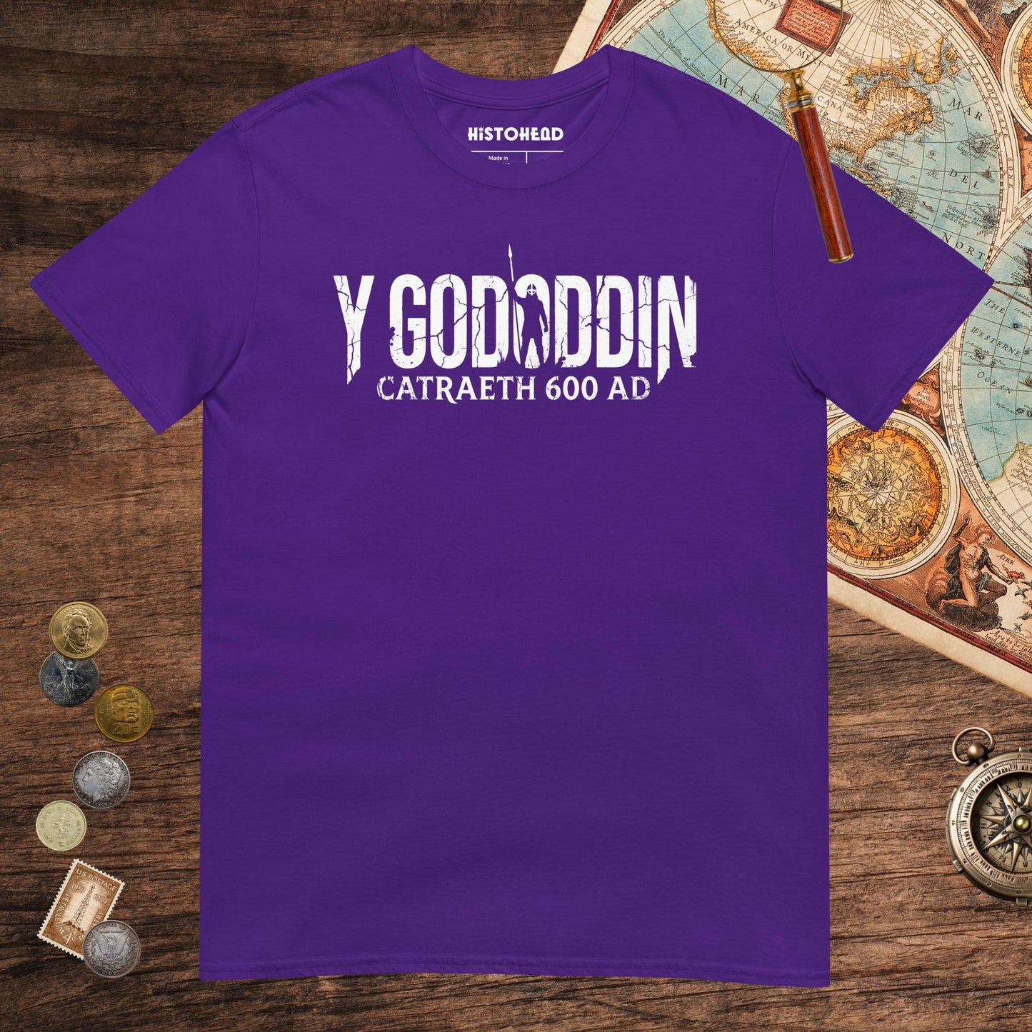 Purple Y Gododdin Catraeth 600 Tee - history buff gift by HistoHead