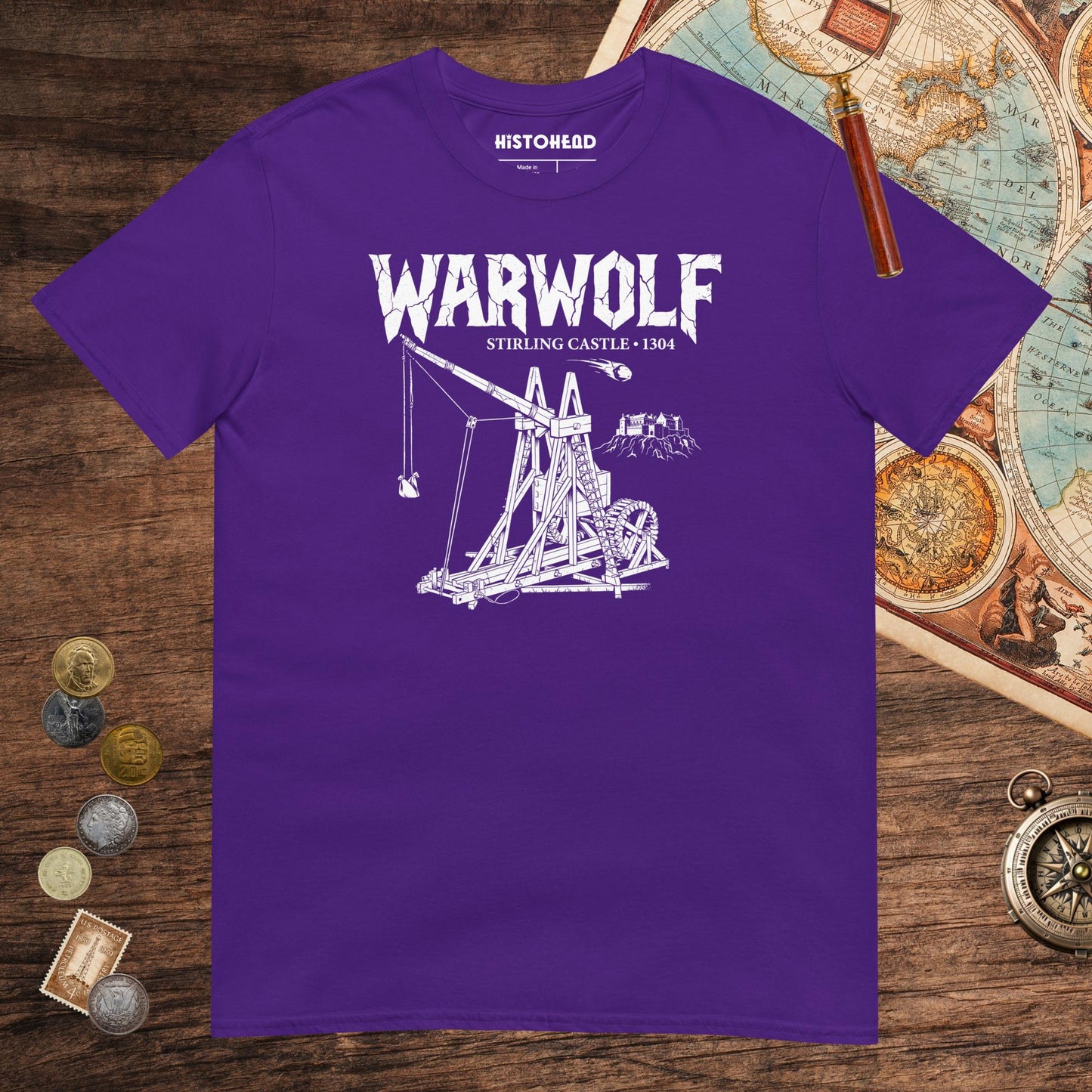 Purple Warwolf Trebuchet Tee - history buff gift by HistoHead