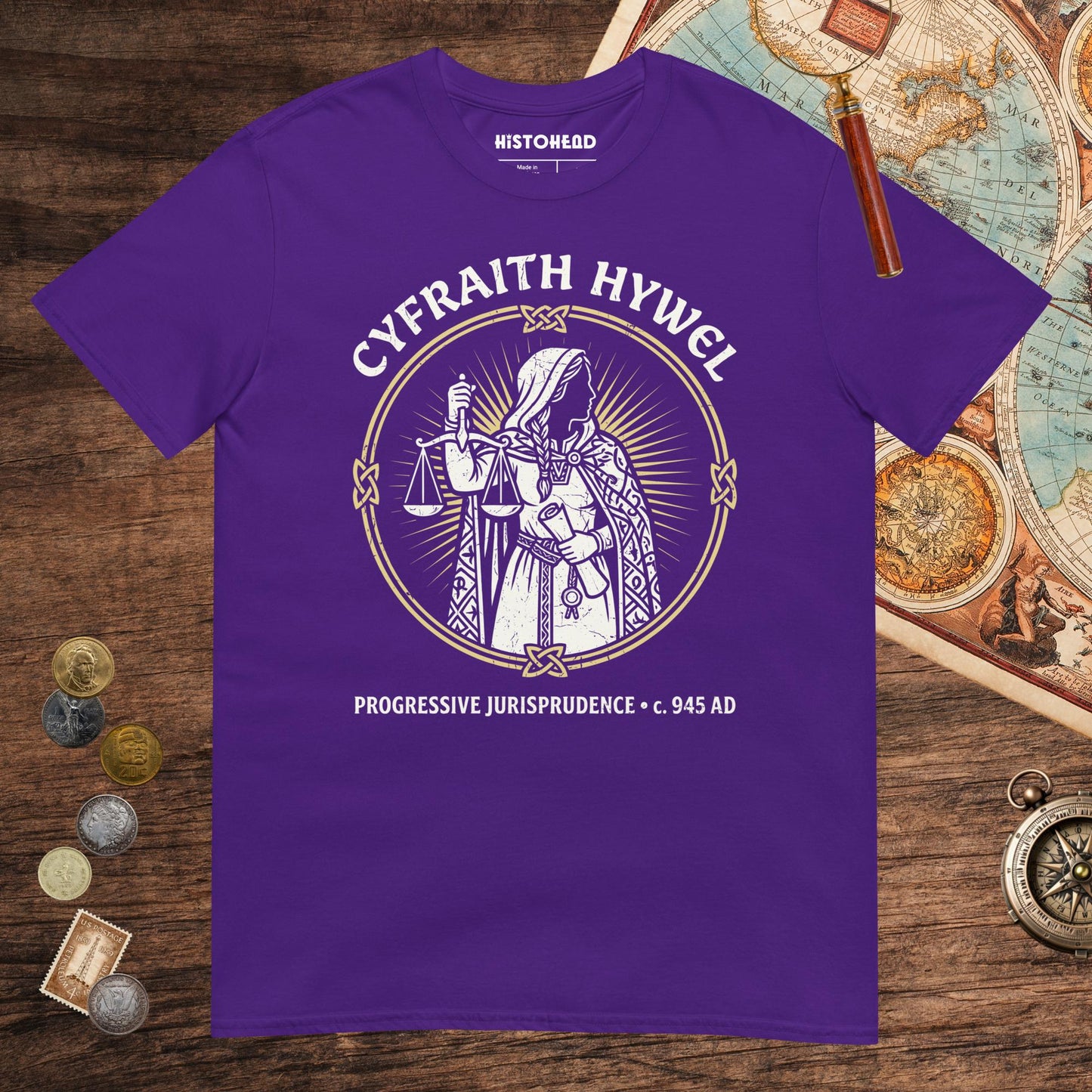 Purple Cyfraith Hywel Progressive Jurisprudence Tee - history buff gift by HistoHead