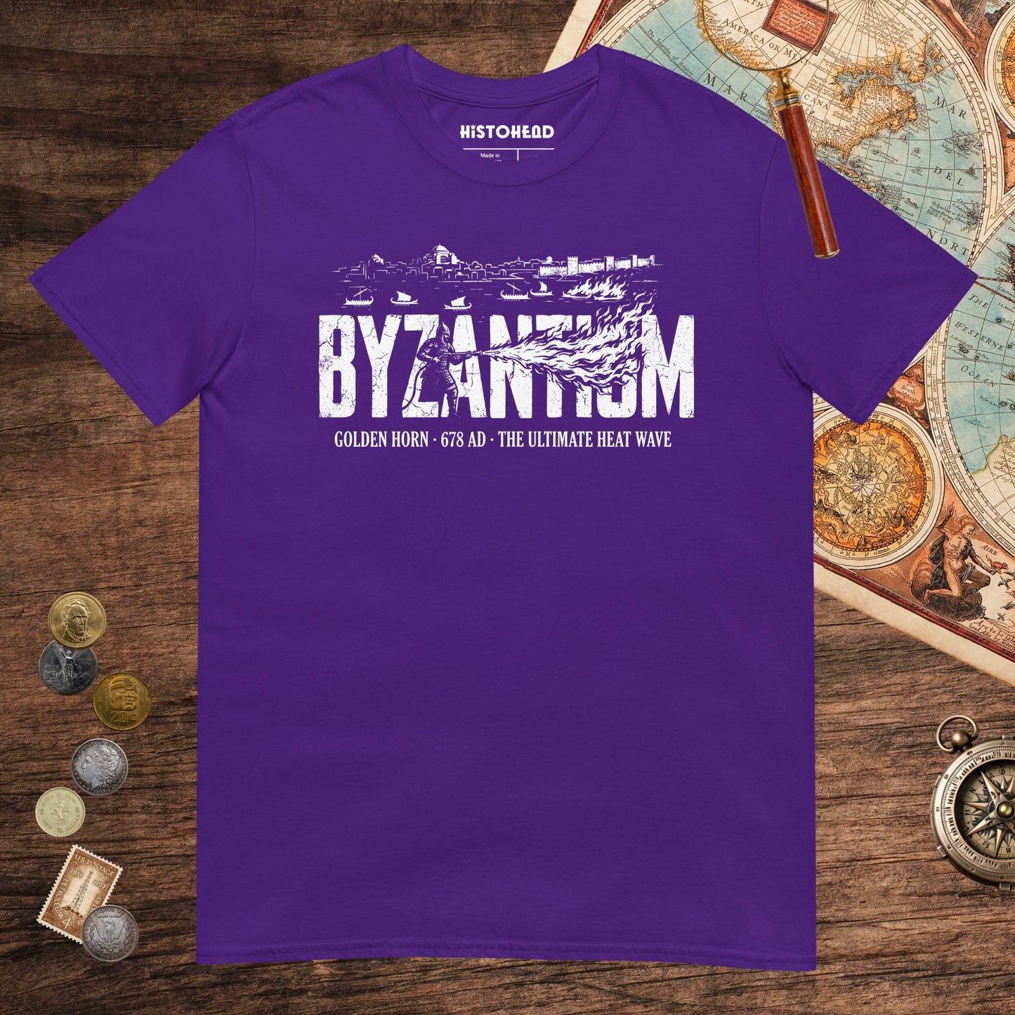 Purple Greek Fire 678 Tee - history buff gift by HistoHead