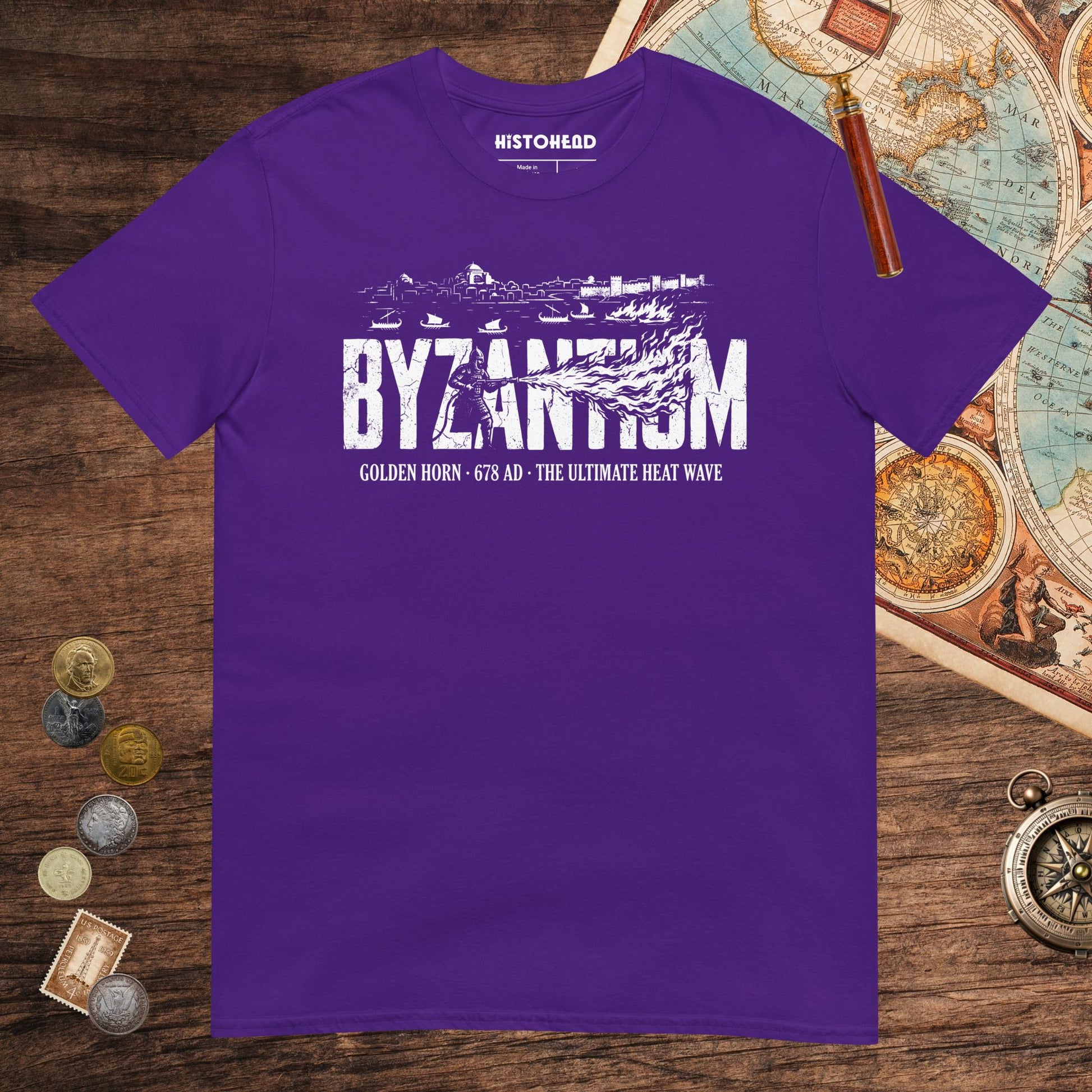Purple Greek Fire 678 Tee - history buff gift by HistoHead