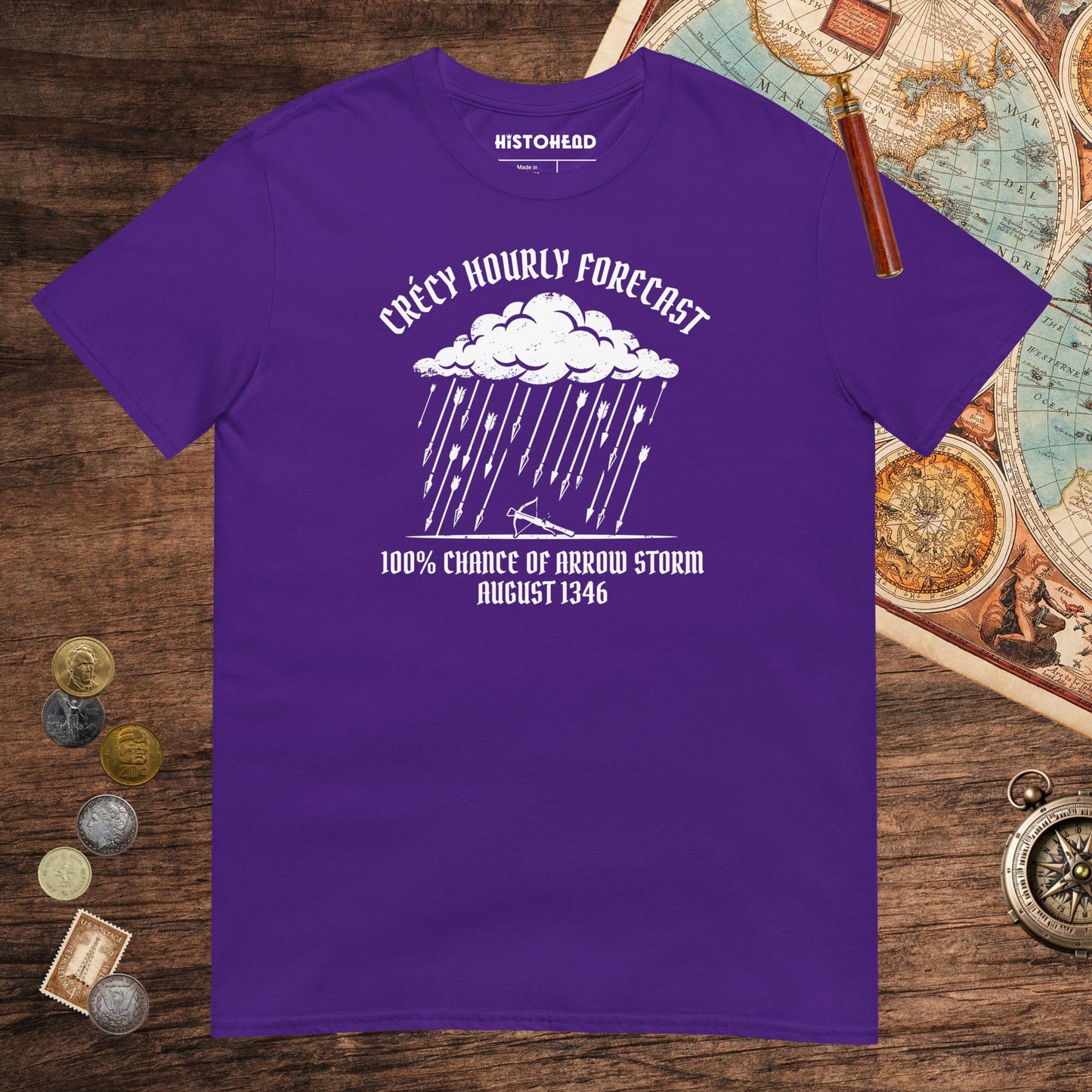 Purple Crecy Arrow Storm Forecast Tee - history buff gift by HistoHead