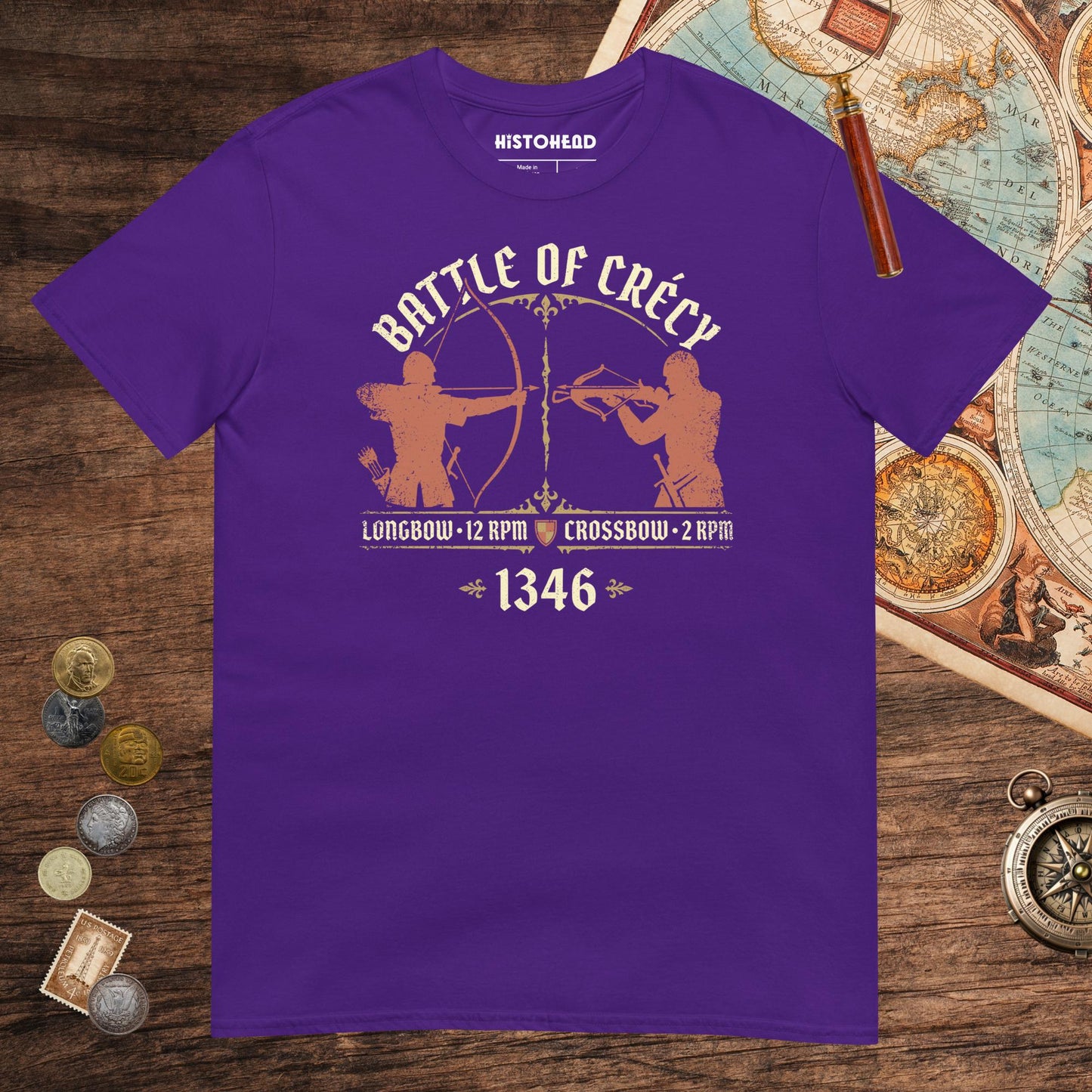 Purple Battle of Crecy 1346 Tee - history buff gift by HistoHead