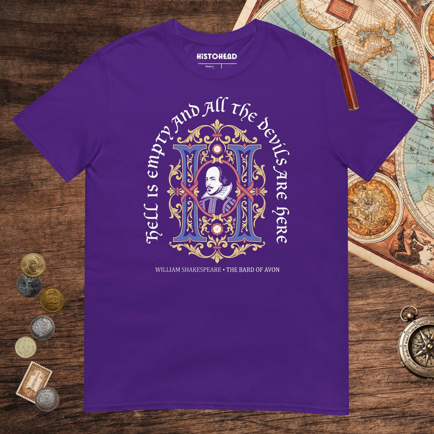 Purple Shakespeare Hell Is Empty Tee - history buff gift by HistoHead