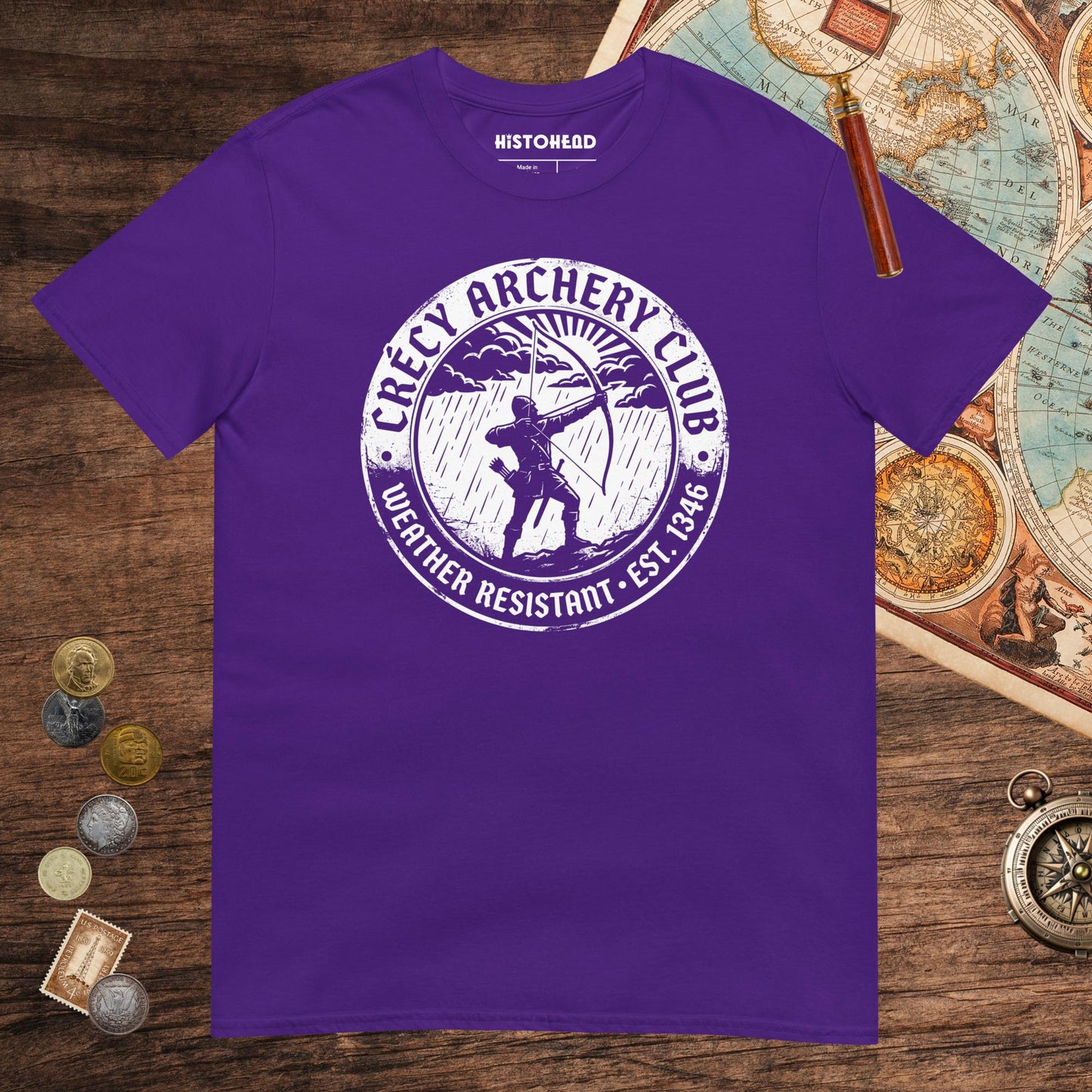 Purple Crecy Archery Club Tee - history buff gift by HistoHead